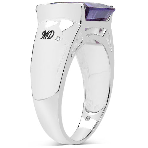 5.21 Carat Genuine Amethyst & White Diamond .925 Sterling Silver Ring by Bids.com