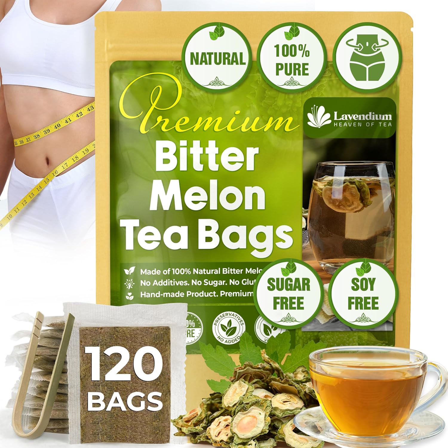 Bitter Melon Tea Bags, 100% Natural, Pure Bitter Melon. Bitter Melon Herbal Tea. Bitter Melon Fruit Tea. No Sugar, No Caffeine, No Gluten, Vegan