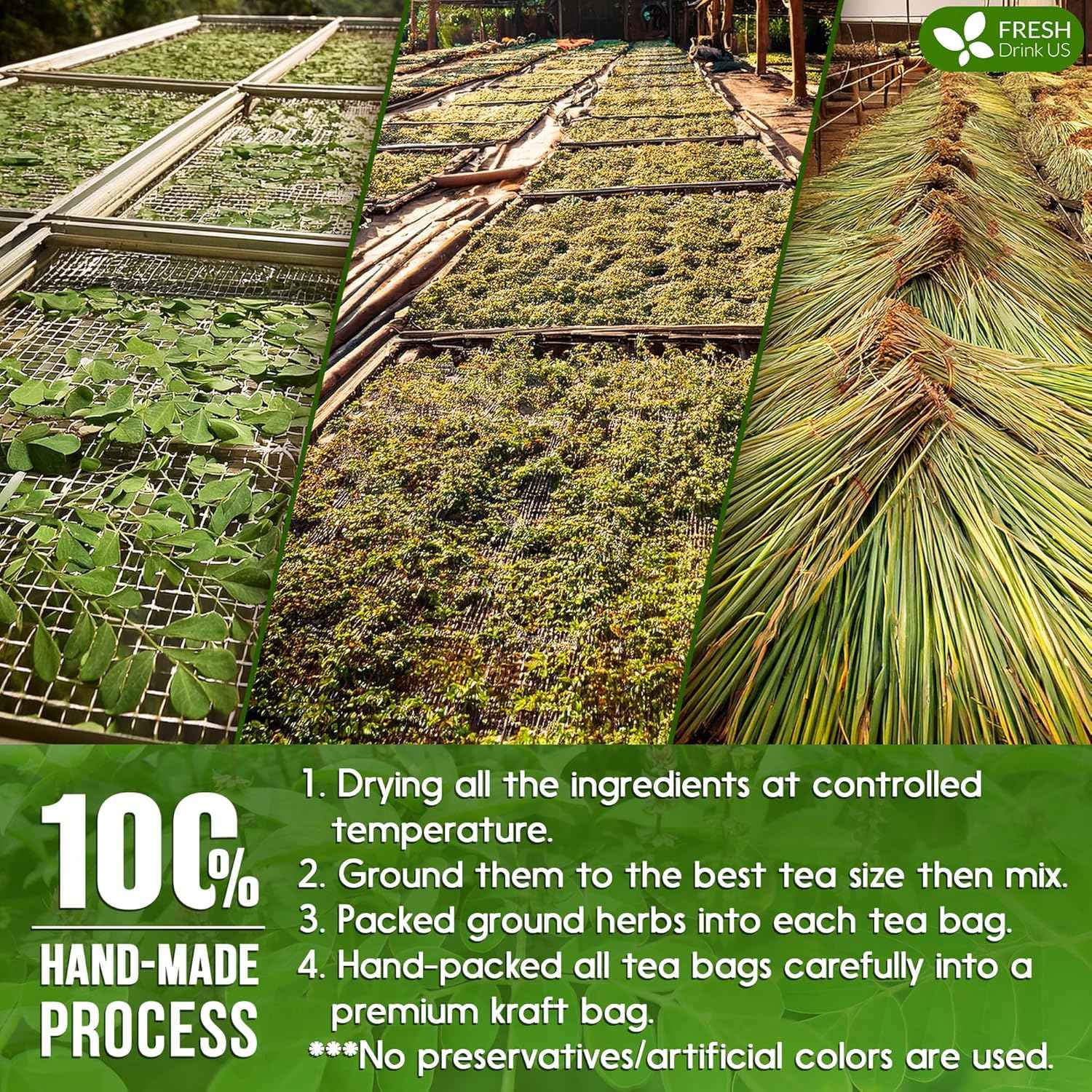 Premium Tulsi Moringa Lemongrass Tea Bags, 100% Natural & Pure from Tulsi Holy Basil Leaves, Moringa & Lemongrass. by FreshDrinkUS - Natural and Premium Herbal Tea