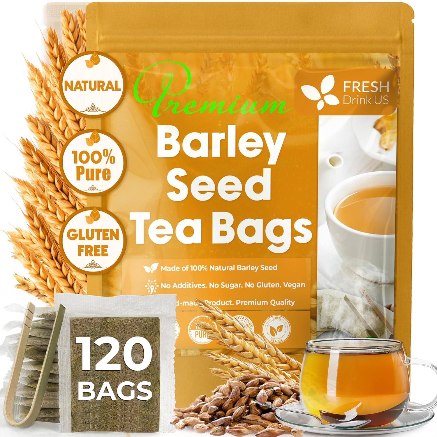 Premium Barley Tea Bags, 100% Natural & Pure from Barley. Loose Barey Herbal Tea. No Sugar, No Caffeine, No Gluten, Vegan. by FreshDrinkUS - Natural and Premium Herbal Tea