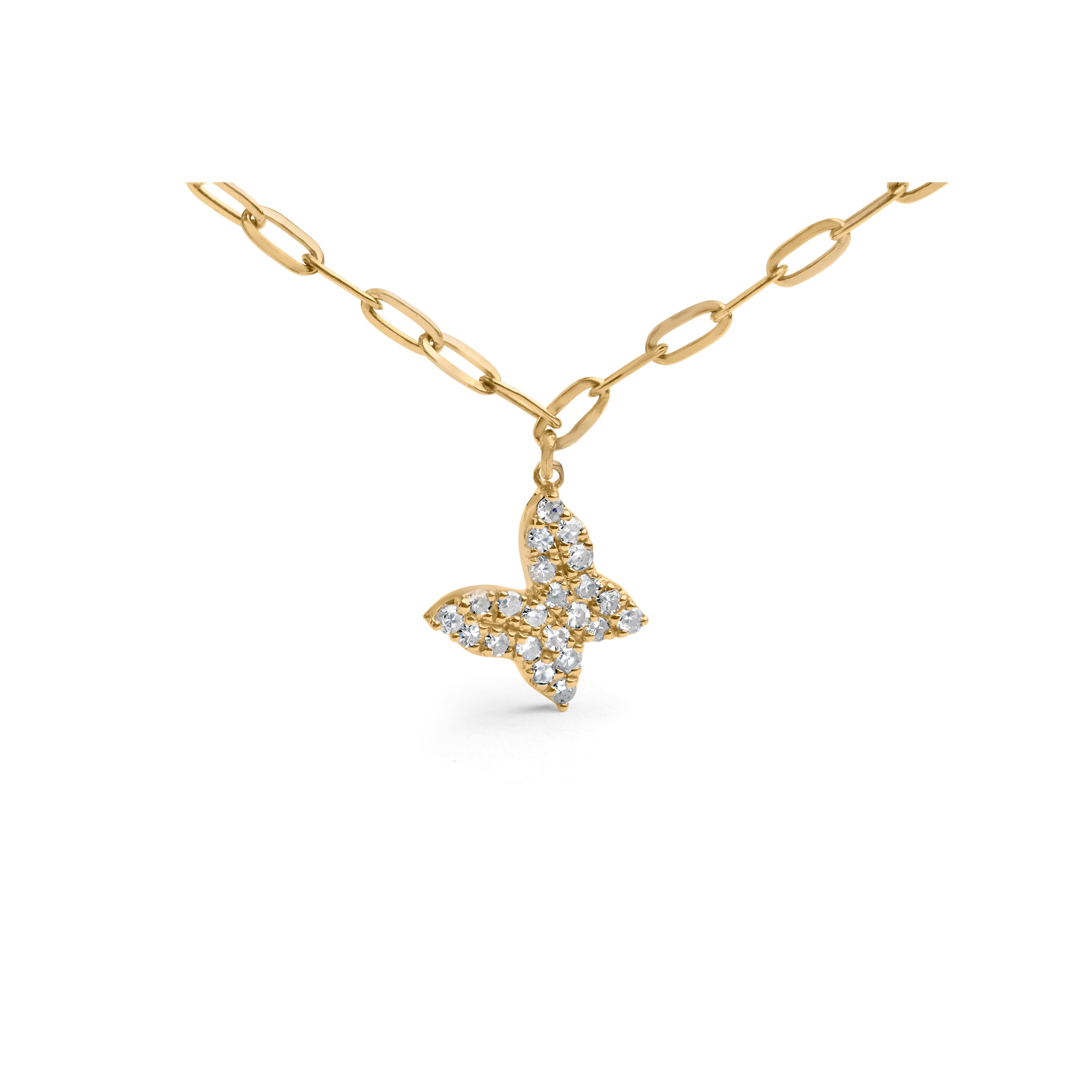 14KT Yellow Gold 1/2 Cttw Diamond Butterfly Station Paperclip Station Necklace (I-J Color, I1-I2 Clarity) - Adjustable 15"-17" Inches by Bids.com