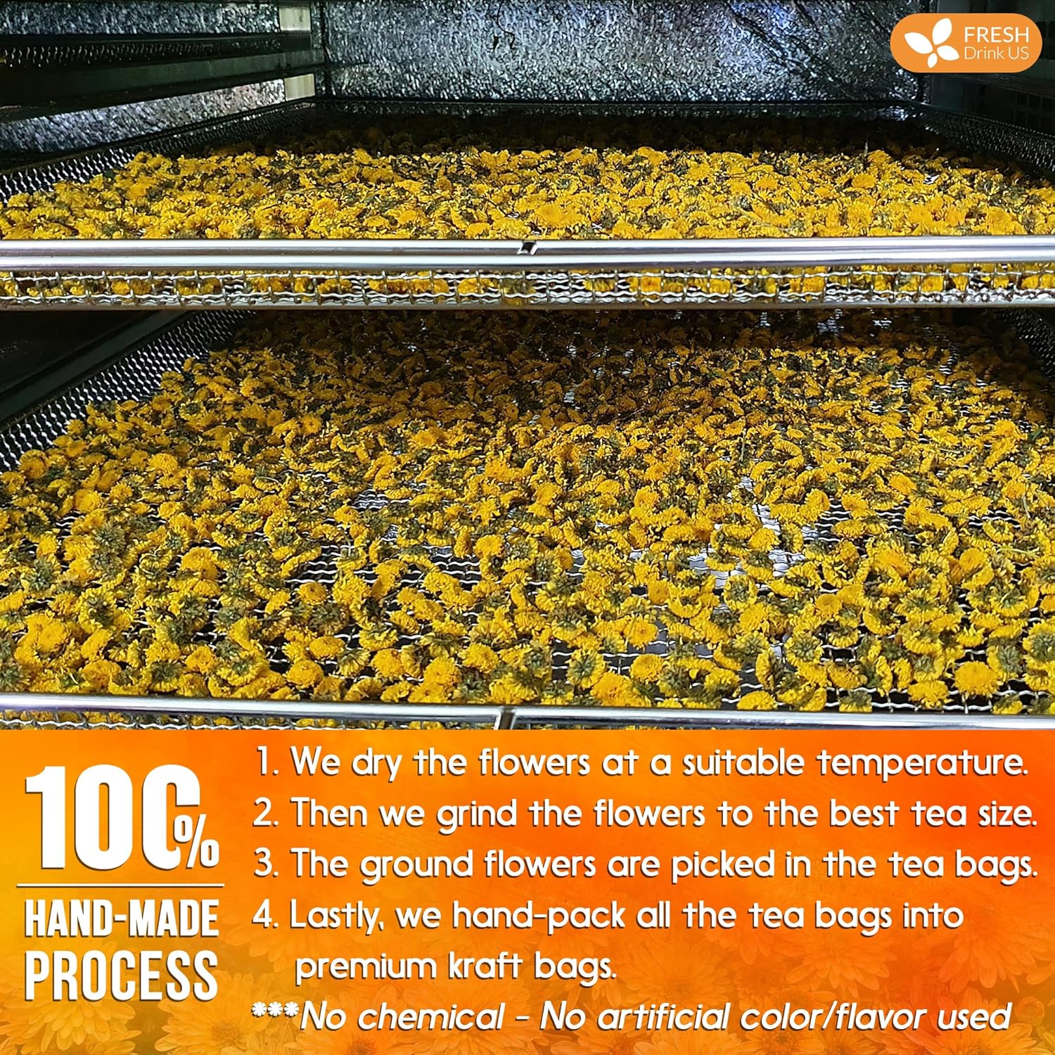Premium Chrysanthemum Flower Tea Bags. Chrysanthemum Flower Herbal Tea. No Sugar, No Caffeine, No Gluten, Vegan. by FreshDrinkUS - Natural and Premium Herbal Tea