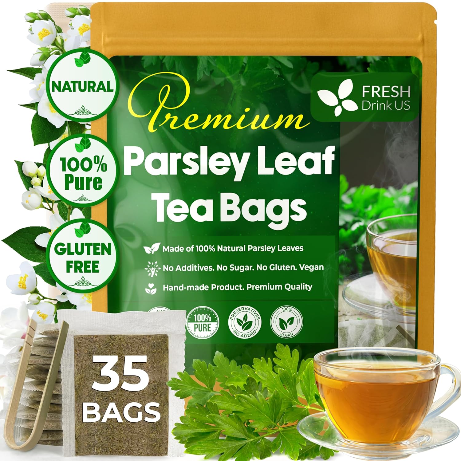 Premium Parsley Leaf Tea Bags, 100% Natural & Pure from Parsley Leaves. by FreshDrinkUS - Natural and Premium Herbal Tea