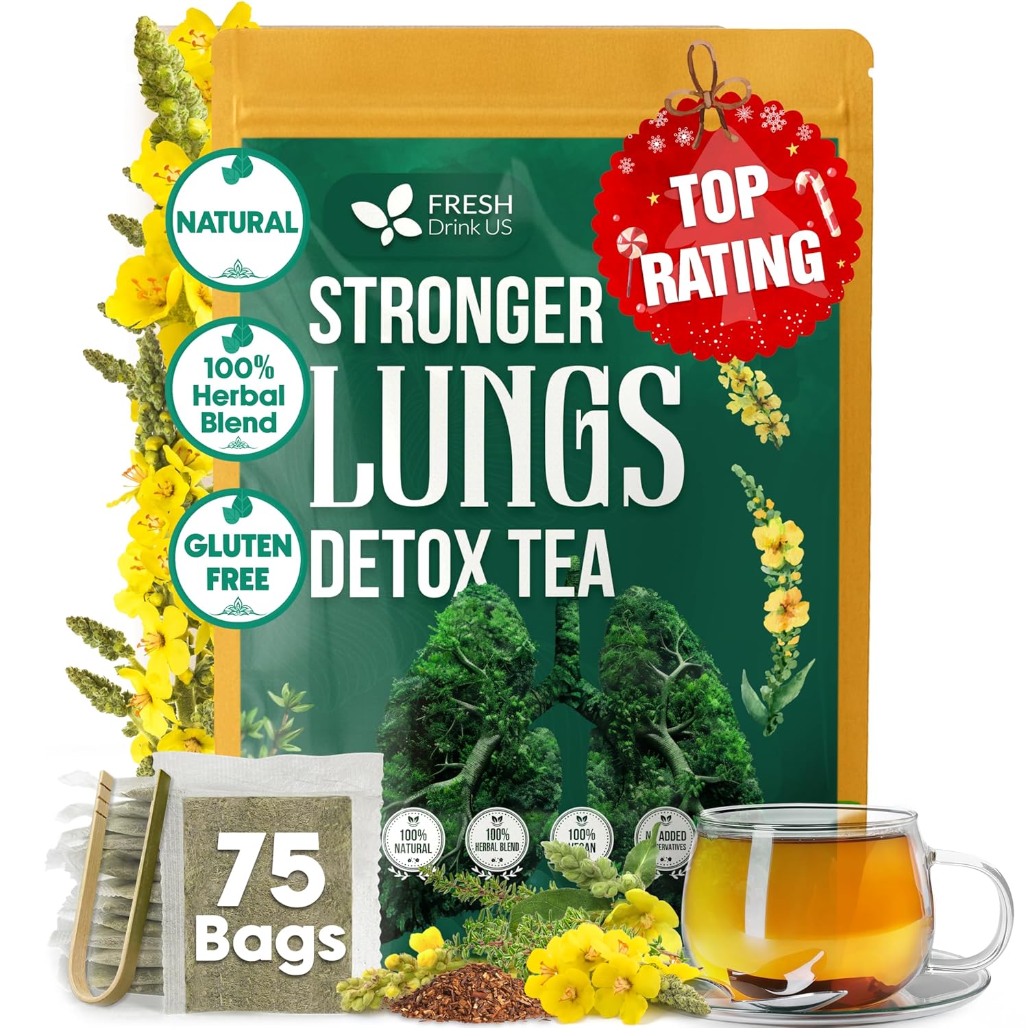 StrongerLungs Tea Bags - Supports Lung Cleanse, Congestion Relief & Mucus Detox by FreshDrinkUS - Natural and Premium Herbal Tea
