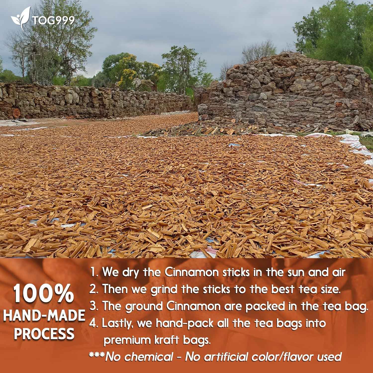 Pure Cinnamon Tea, 100% Natural & Pure Cinnamon. Cinnamon Herbal Tea. Cinnamon Stick Herbal Spice Tea. No Sugar, No Caffeine, No Gluten, Vegan.