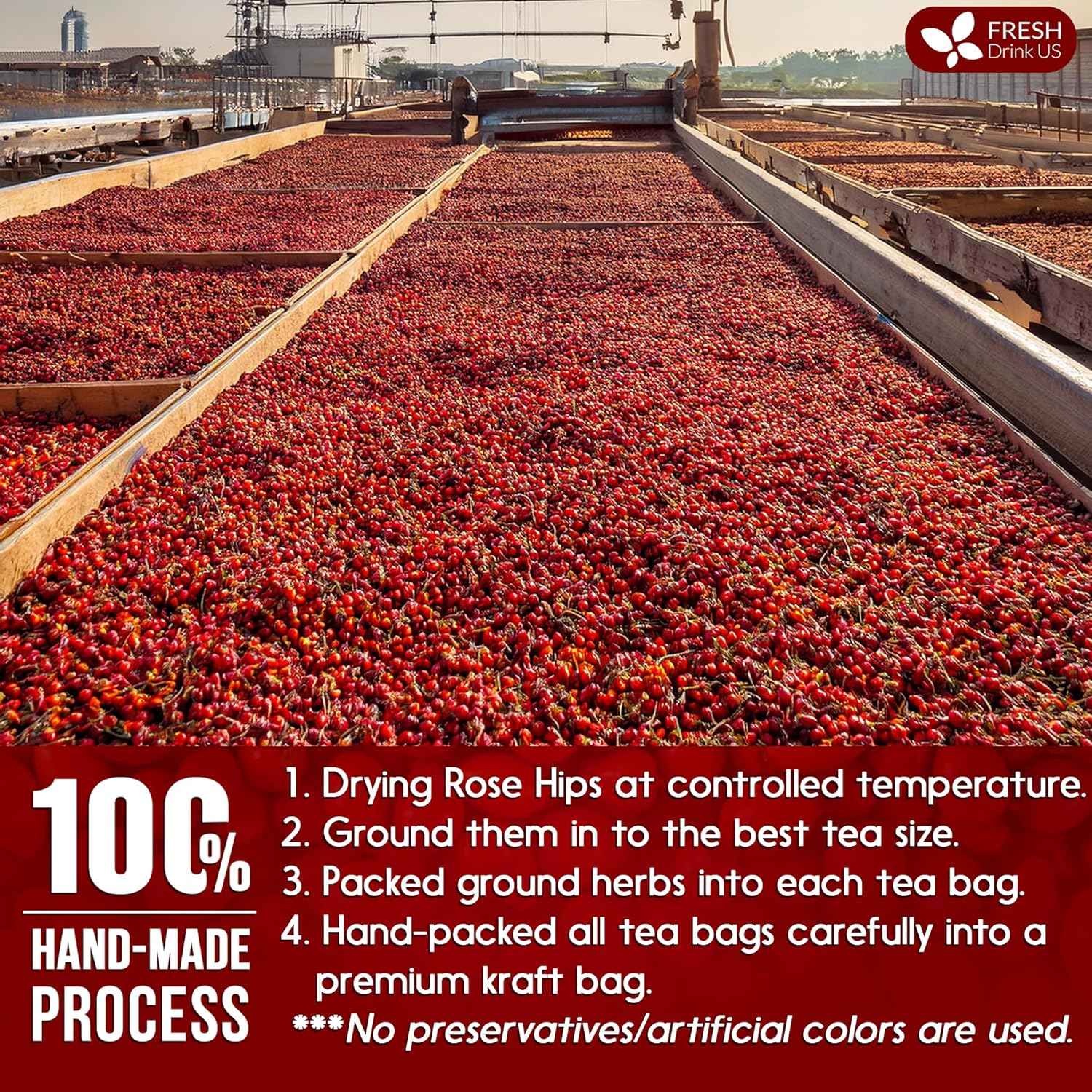 Premium Rosehip Tea Bags, 100% Natural & Pure from Rose Hip Fruits.