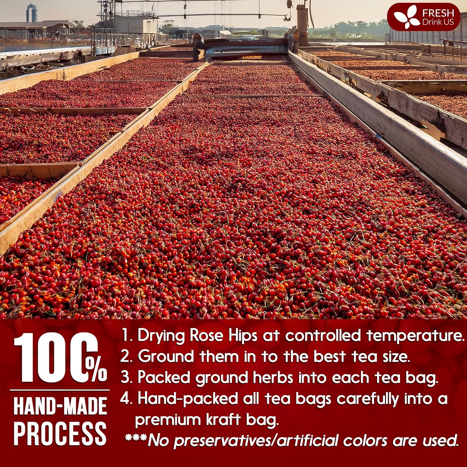 Premium Rosehip Tea Bags, 100% Natural & Pure from Rose Hip Fruits. by FreshDrinkUS - Natural and Premium Herbal Tea