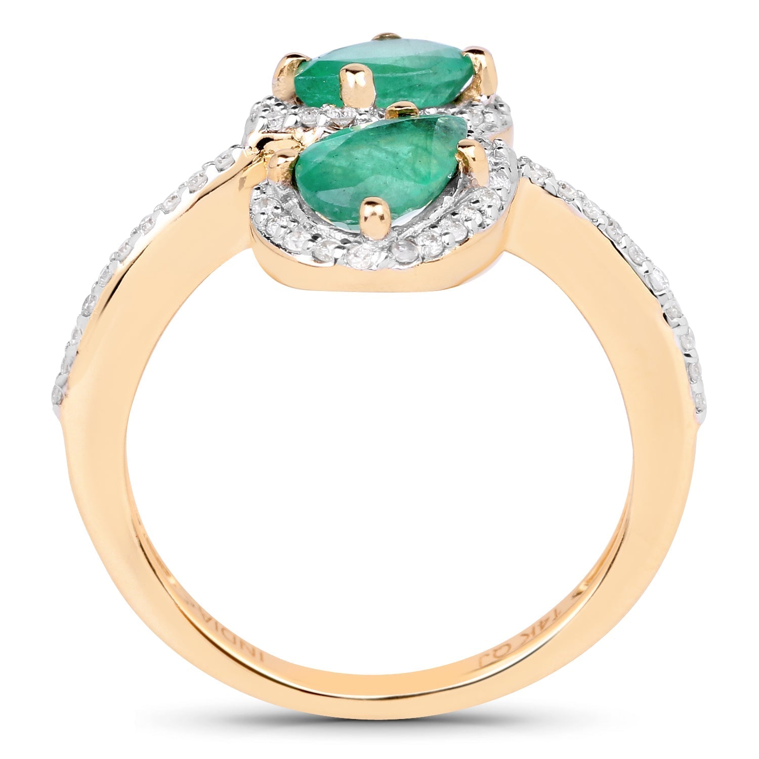 2.06 Carat Genuine Zambian Emerald & White Zircon 14K Yellow Gold Ring DestGlow