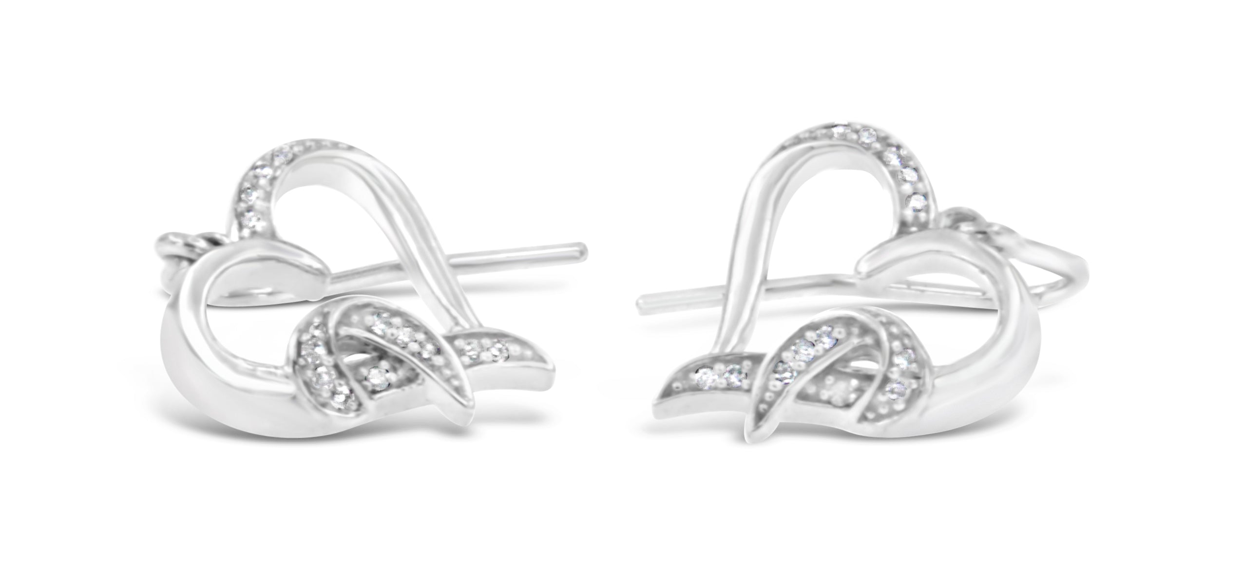 Sterling Silver Round Cut Diamond Heart Dangle Earrings (0.09 cttw, H-I Color, I1-I2 Clarity) by Bids.com