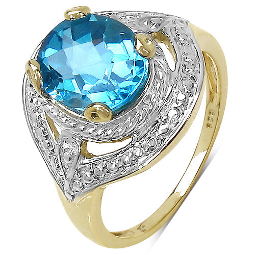 14K Yellow Gold Plated 3.25 Carat Genuine Swiss Blue Topaz .925 Sterling Silver Ring by Bids.com