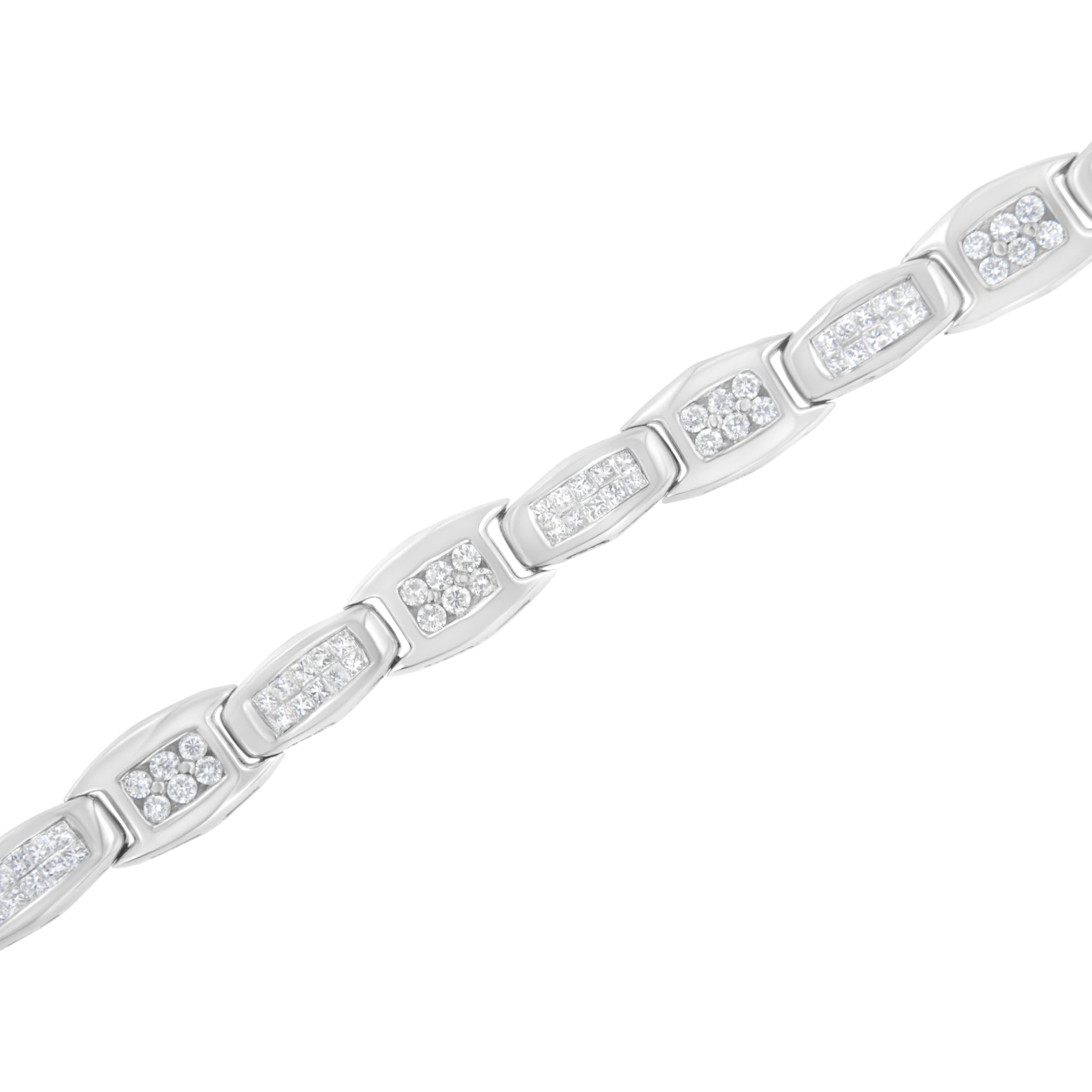 14K White Gold 2-1/2 Cttw Round-Brilliant & Baguette Cut Diamond 7" Alternating Flared Links Tennis Bracelet (H-I Color, SI1-SI2 Clarity) by Bids.com