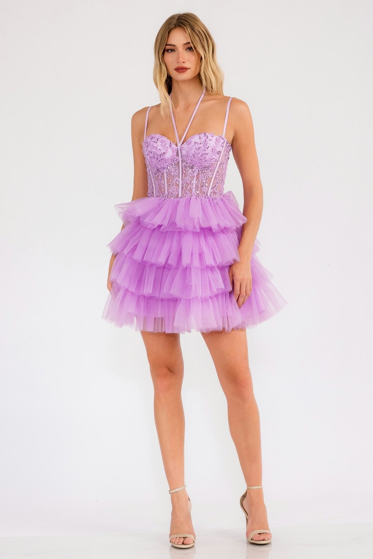 Juliet JT923S Dress Leaf Lace Corset with Ruffle Tulle Skirt by DiscountDressShop