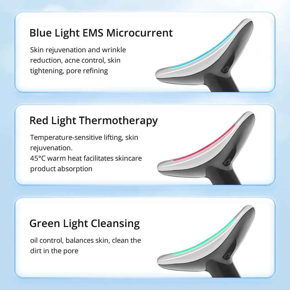 7 Color LED Neck Tightening Facial Device,Red Light Therapy for Face,Neck Lifting Device Face Massager for Face Lift, Facial Massager, anti Aging, 3 in 1 Portable Skin Care Tools, White
