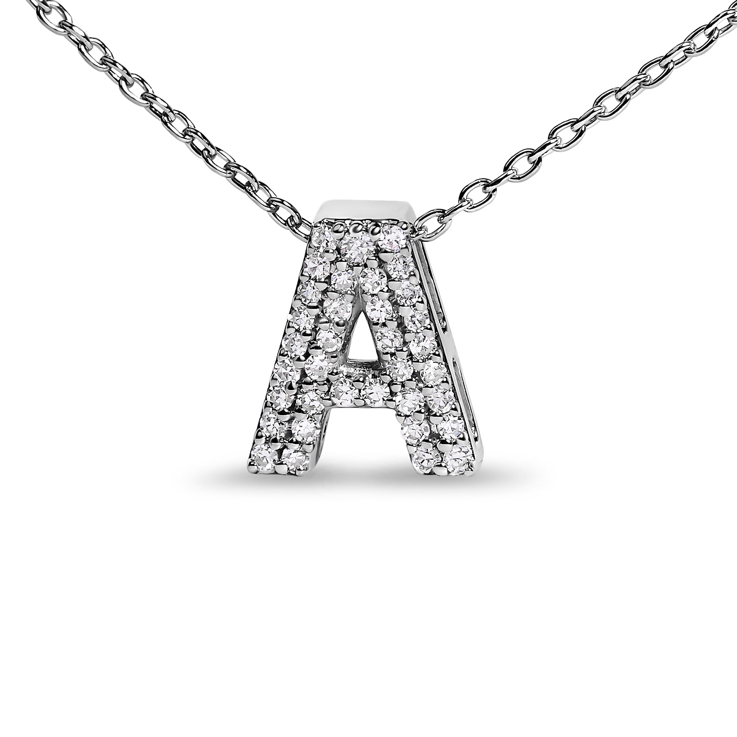 10K White Gold Diamond Accent "A" Initial Bubble Pendant Necklace by Bids.com