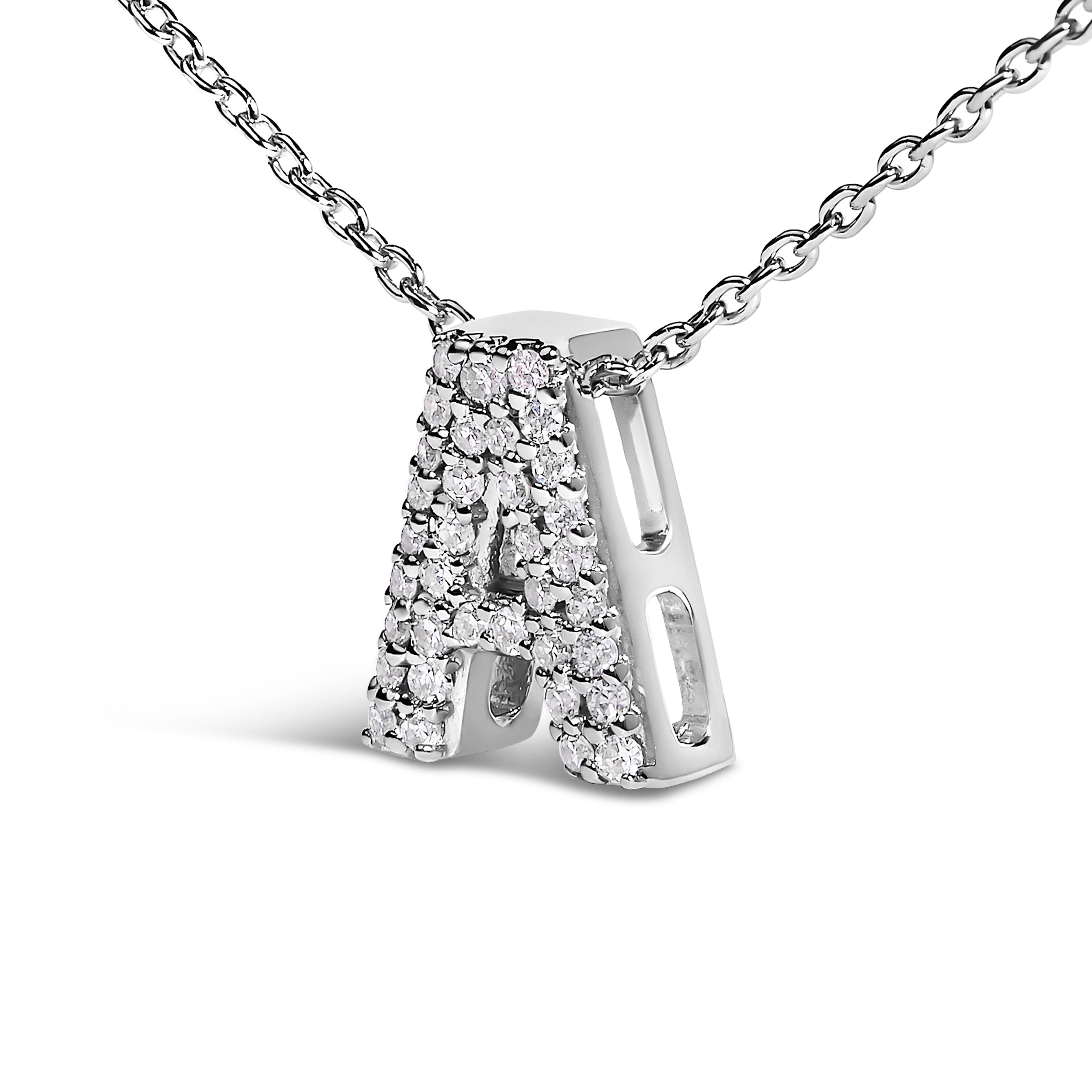 10K White Gold Diamond Accent "A" Initial Bubble Pendant Necklace by Bids.com