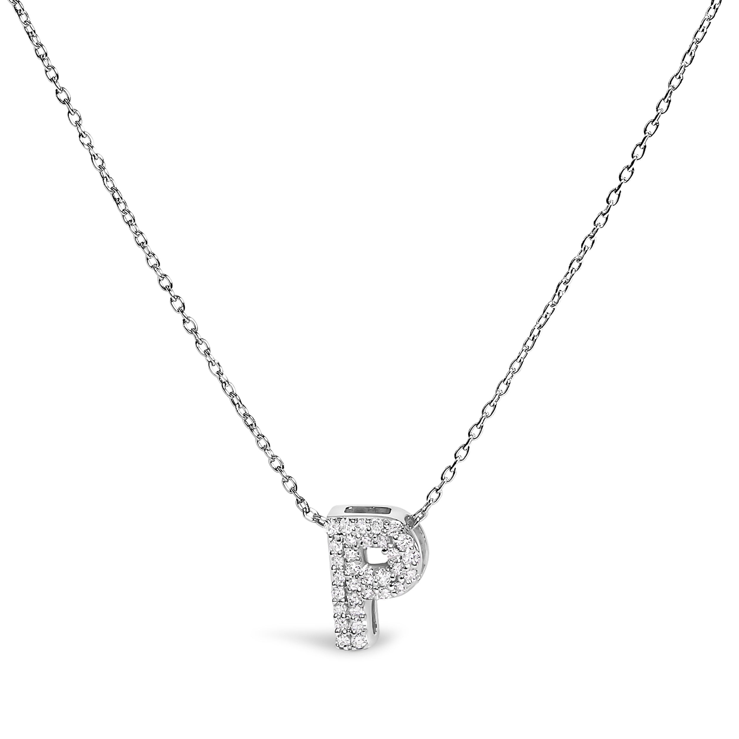 10K White Gold Diamond Accent "A" Initial Bubble Pendant Necklace by Bids.com