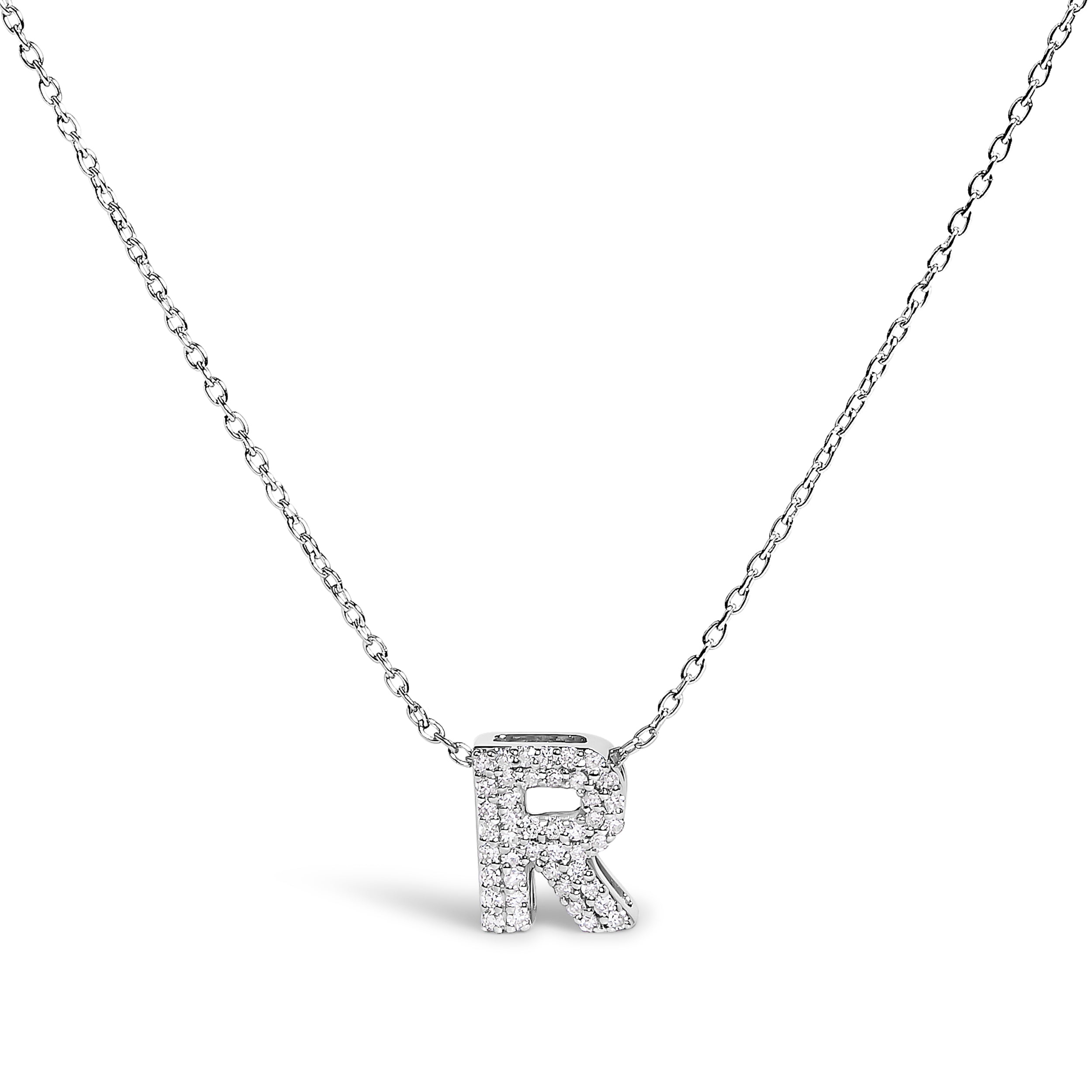 10K White Gold Diamond Accent "A" Initial Bubble Pendant Necklace by Bids.com