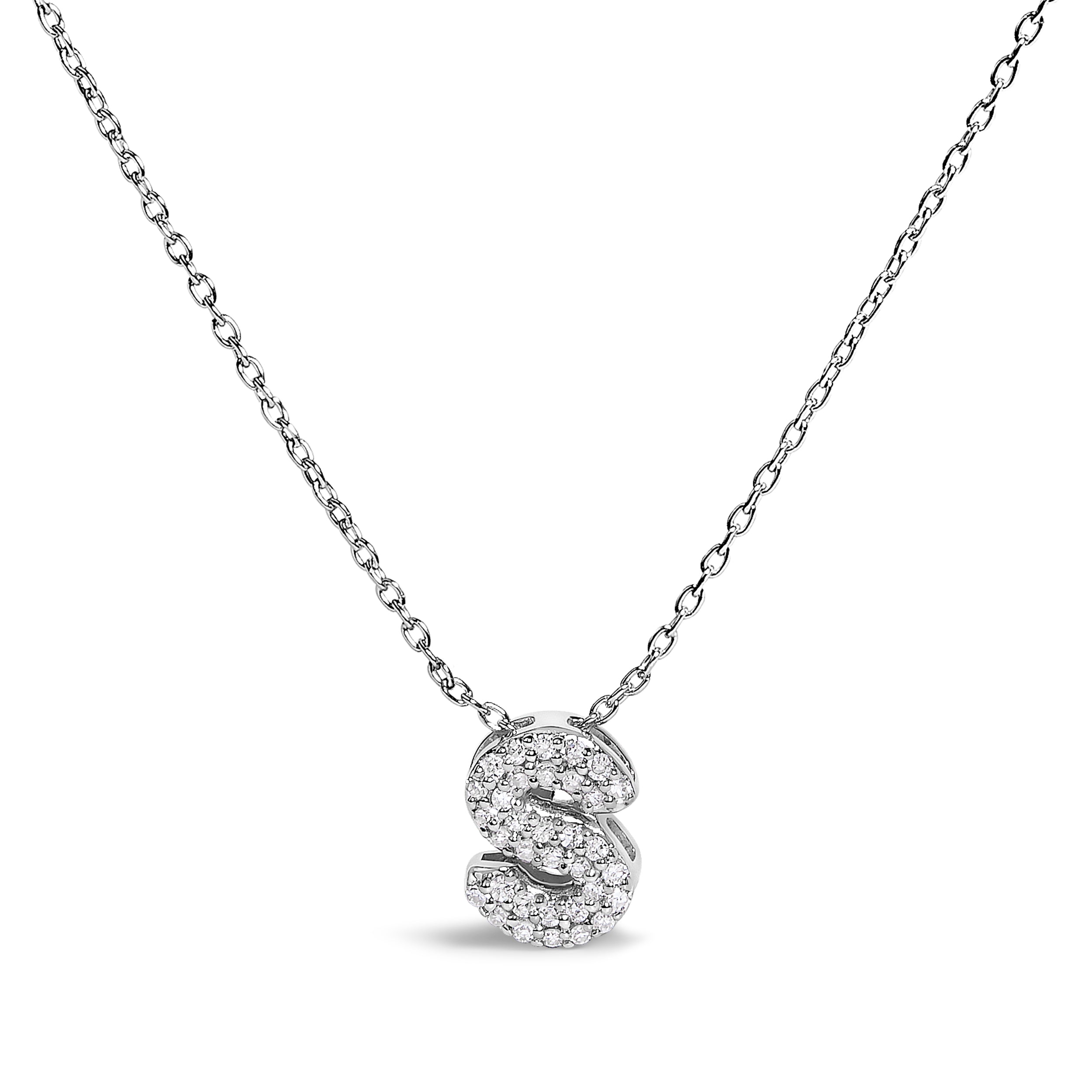 10K White Gold Diamond Accent "A" Initial Bubble Pendant Necklace by Bids.com
