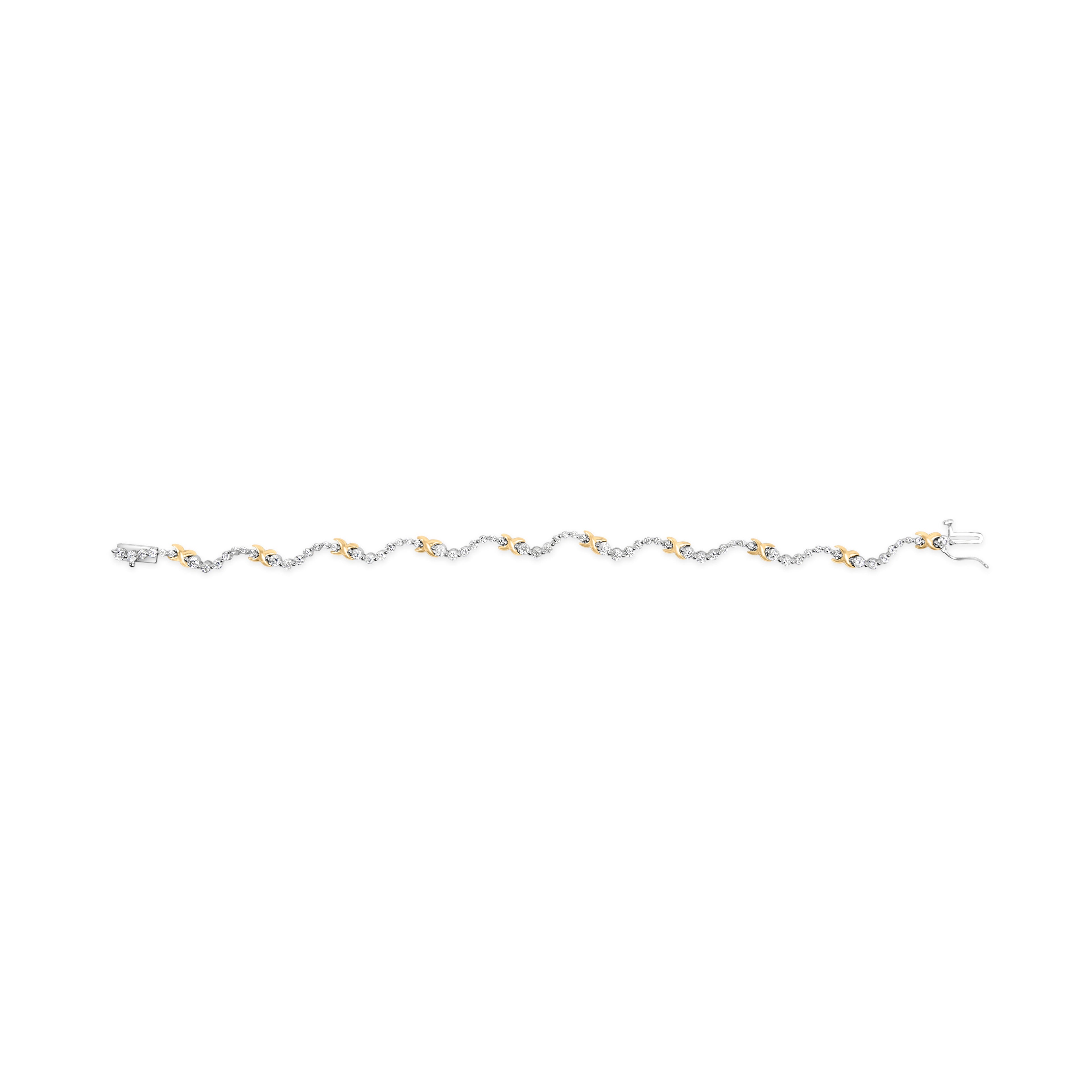 10K Two-Tone 2.00 Cttw Diamond "X" and Wave Link Bracelet (H-I Color, I1-I2 Clarity) - 7" Inches by Bids.com