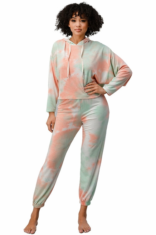 Women's French Terry Tie-Dye Lounge Set - Hooded Sweatshirt & Jogger Pants