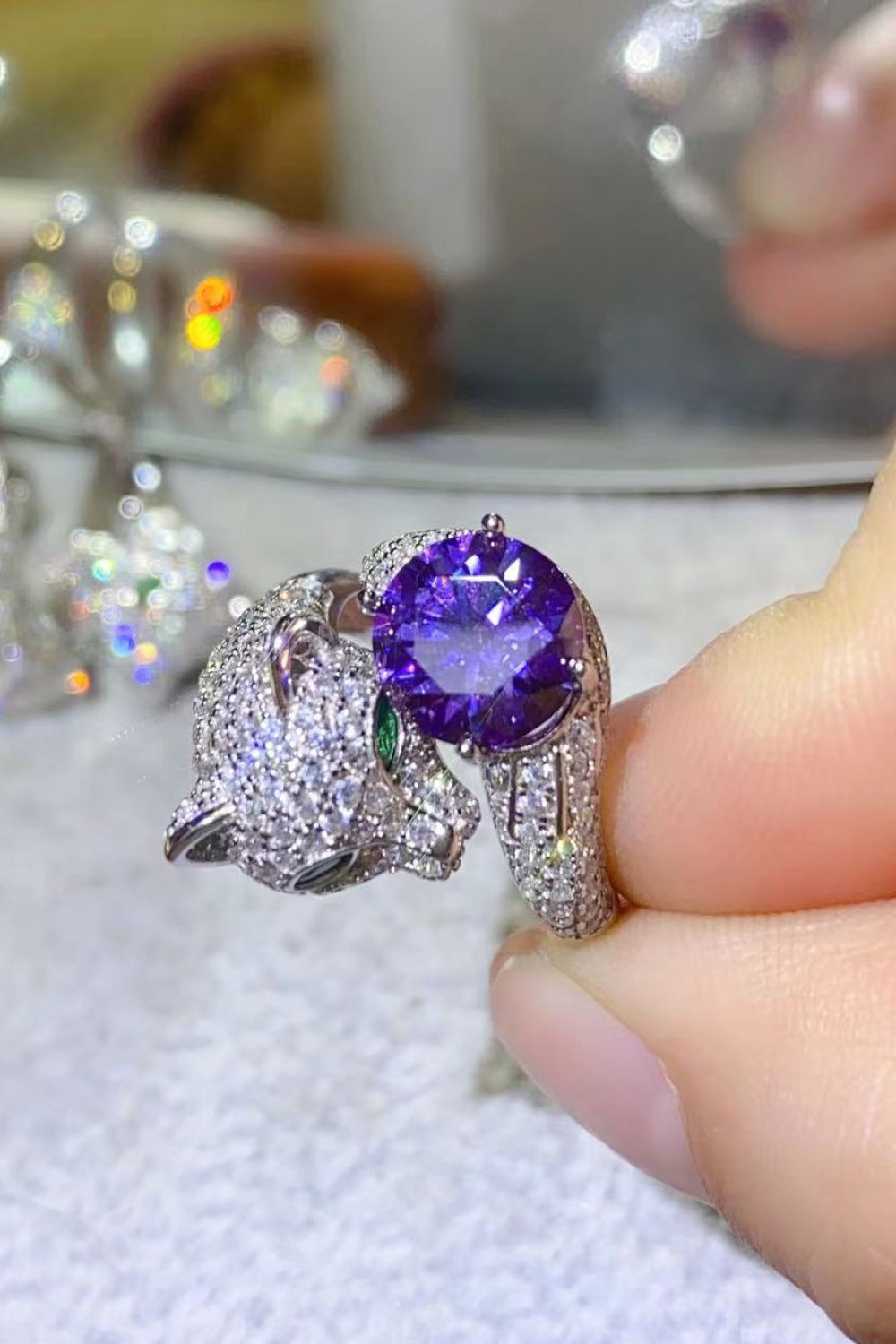 2 Carat Blue Sparkala™ Adjustable Animal Bypass Ring (Platinum Over Pure Sterling Silver) by Sparkala