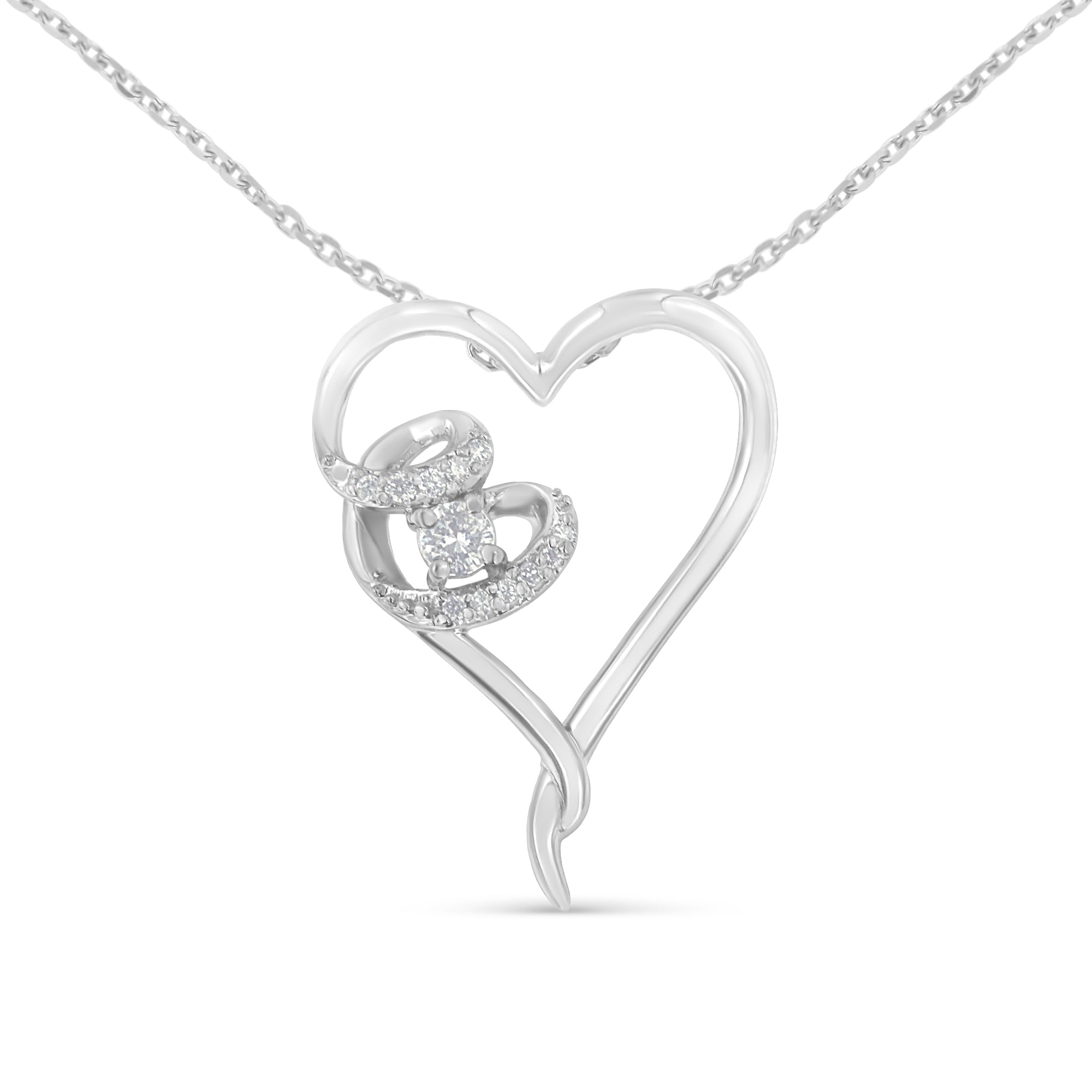 .925 Sterling Silver 1/10 cttw Diamond Heart Pendant Necklace (H-I, I1-I2) by Bids.com