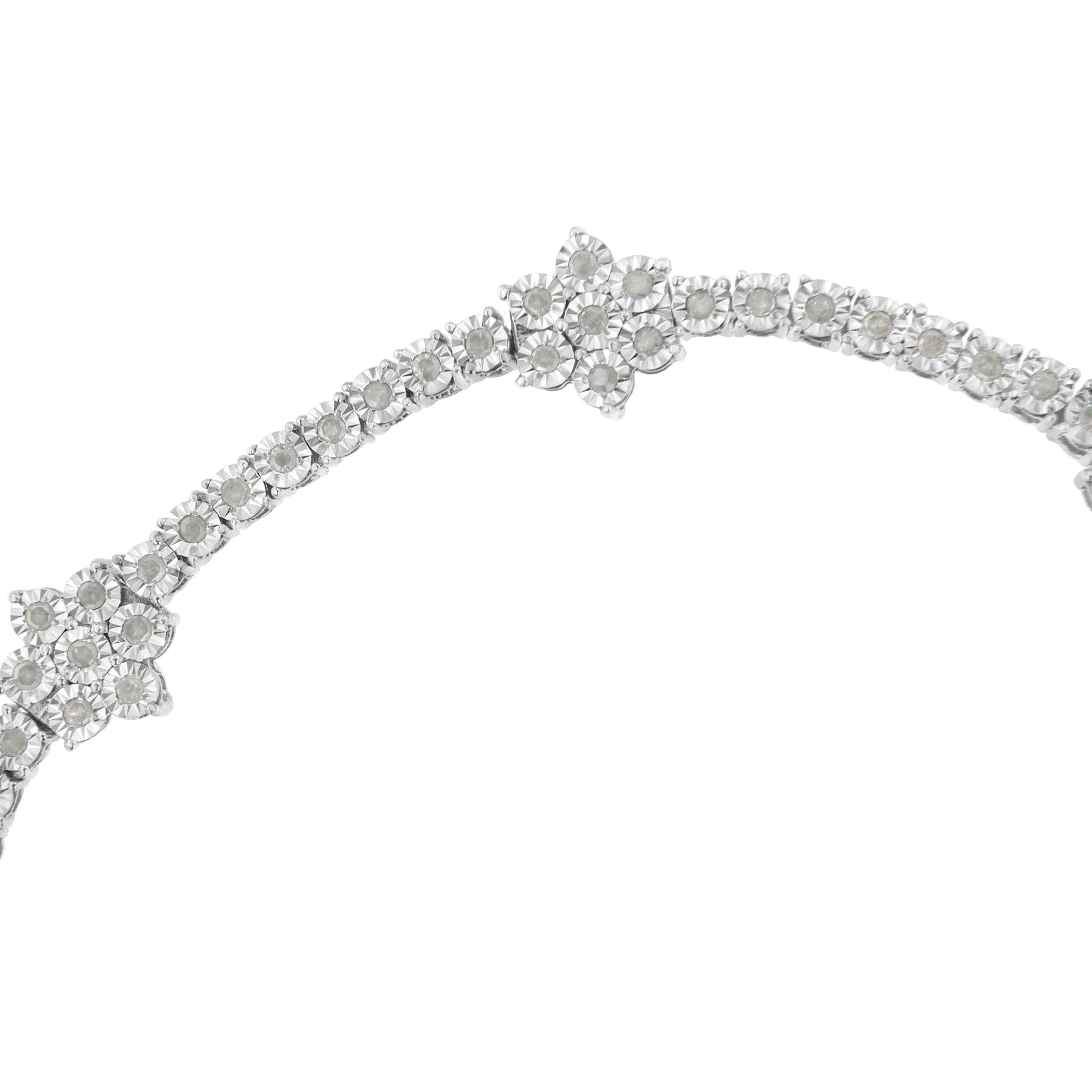 .925 Sterling Silver 1.0 cttw Miracle-Set Diamond Floral Station Tennis Bracelet (I-J Color, I3 Clarity) - 7-1/2" by Bids.com
