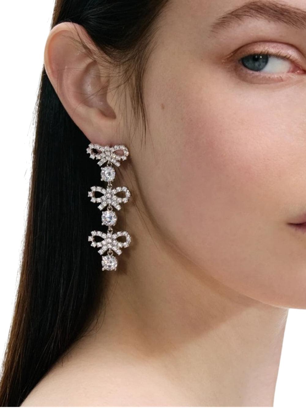 Self-Portrait Women Crystal Micro Bow Tiered Earrings DestGlow