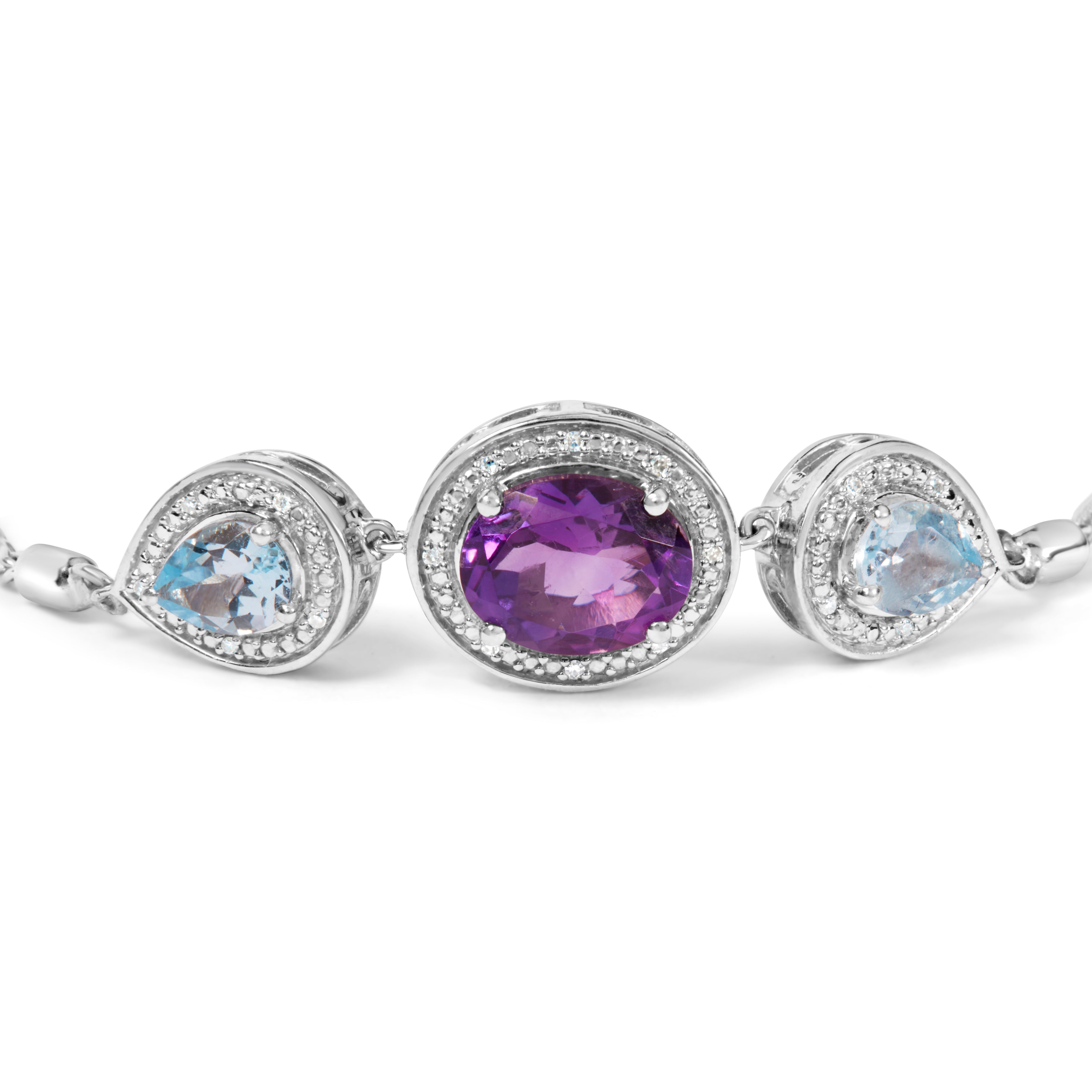 .925 Sterling Silver Oval Amethyst and Pear Blue Topaz with Diamond Accent Lariat 4â€-10†Adjustable Bolo Bracelet (H-I Color, SI1-SI2 Clarity) by Bids.com