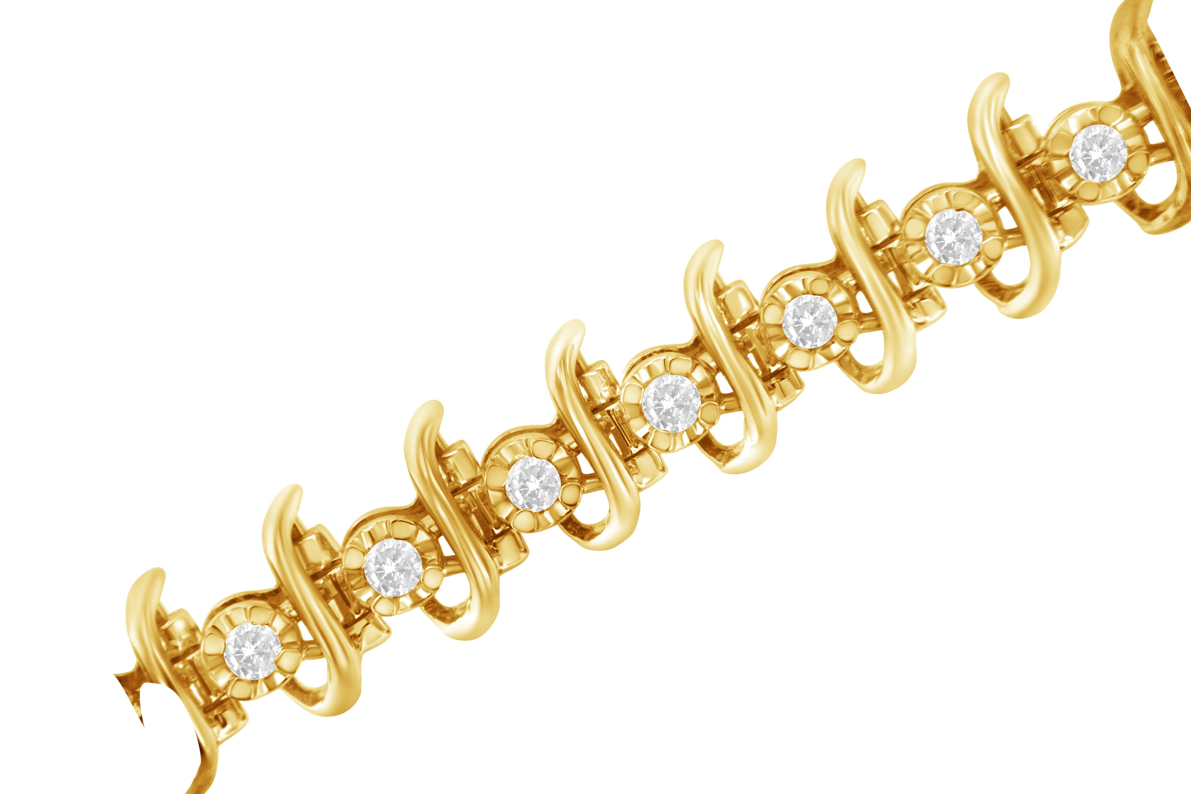 10KT Yellow Gold Plated .925 Sterling Silver 1 cttw Prong-Set Diamond Link Bracelet (J-K, I1-I2) - 7.5" by Bids.com