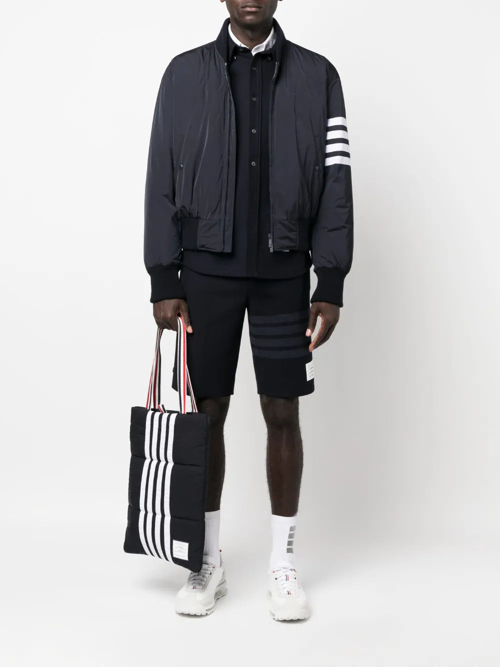 Thom Browne Men Bomber Jacket With 4-Stripe Detail by Luosophy