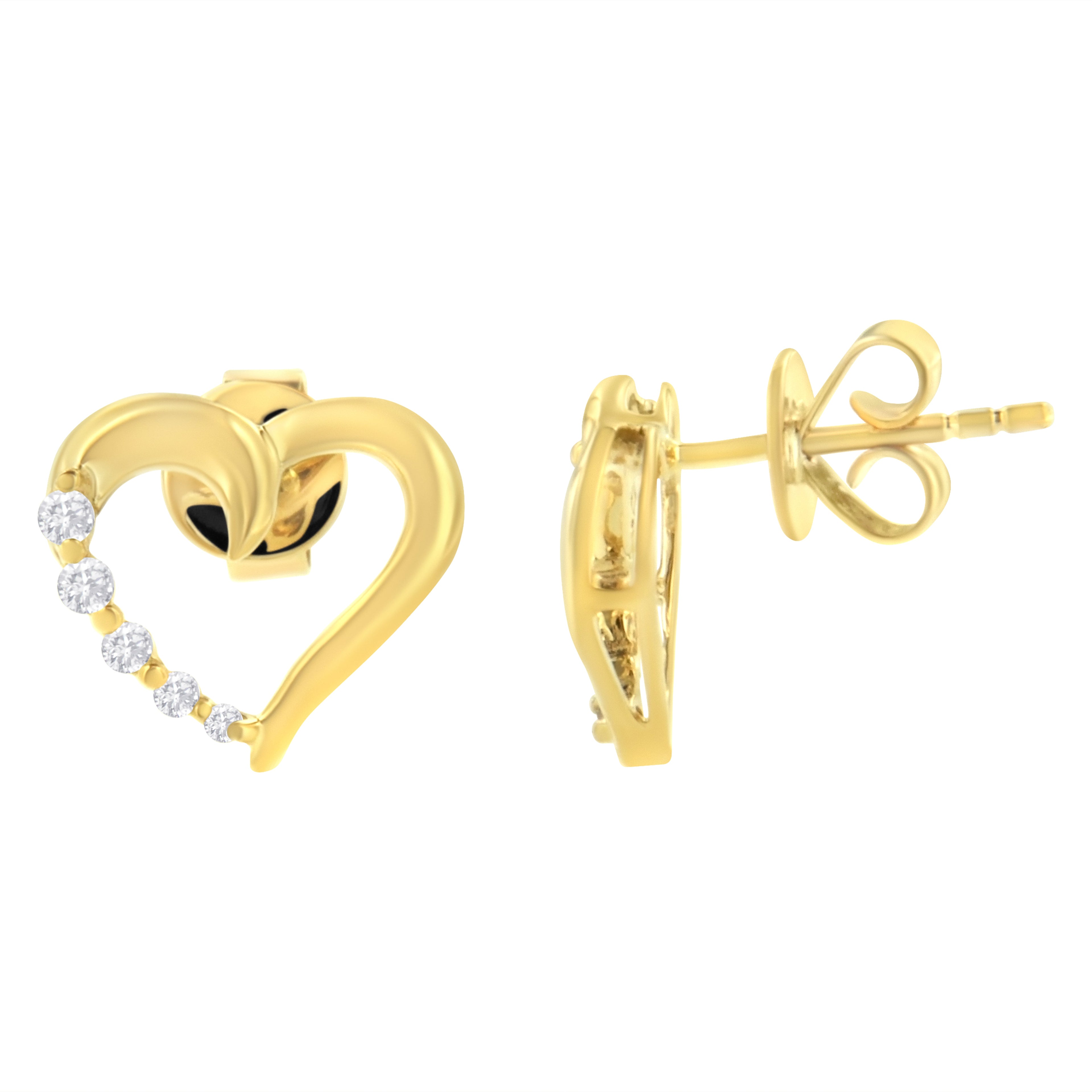 14K Yellow Gold 1/8 Cttw Diamond Journey Heart Hoop Earrings (K-L Color, I1-I2 Clarity) by Bids.com