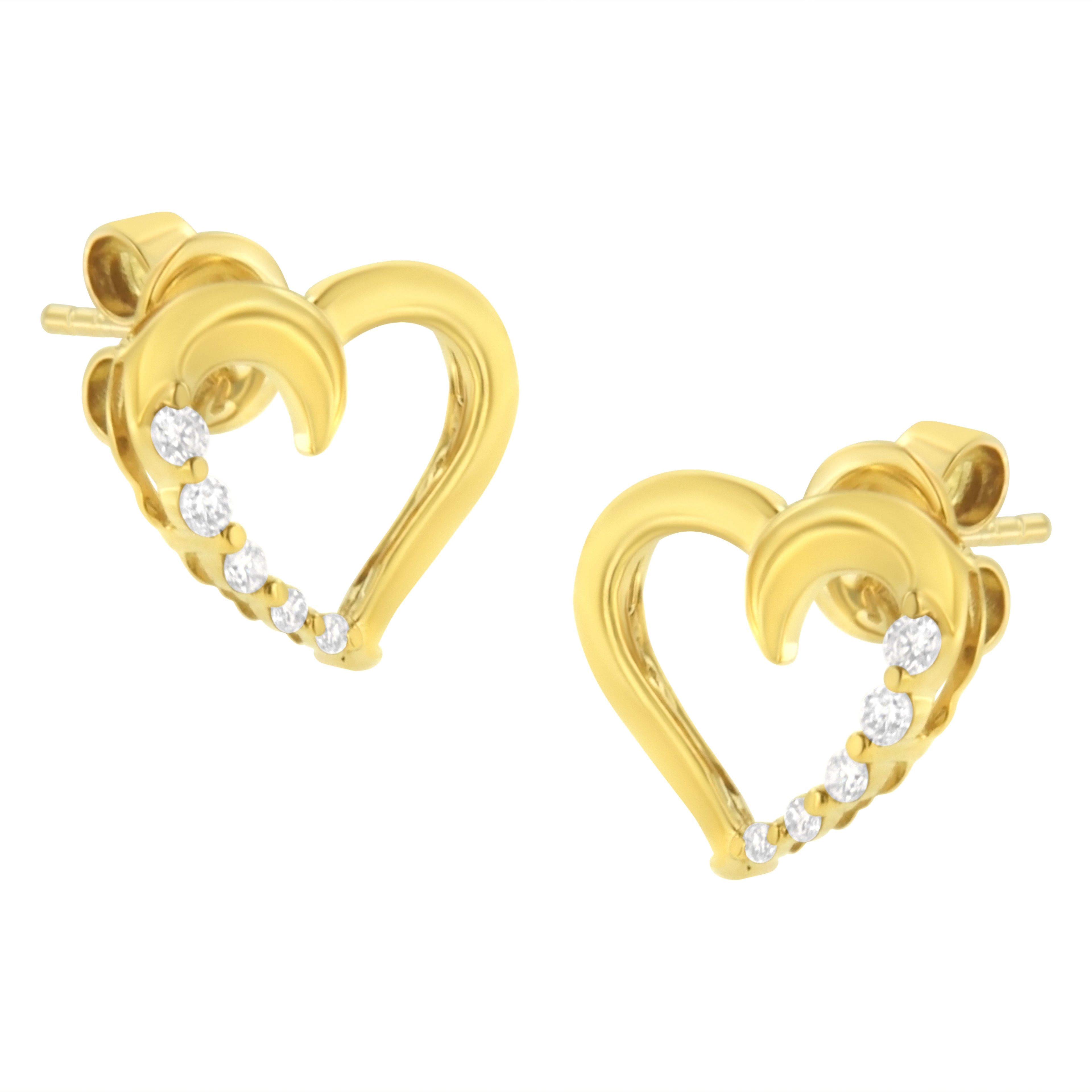 14K Yellow Gold 1/8 Cttw Diamond Journey Heart Hoop Earrings (K-L Color, I1-I2 Clarity) by Bids.com