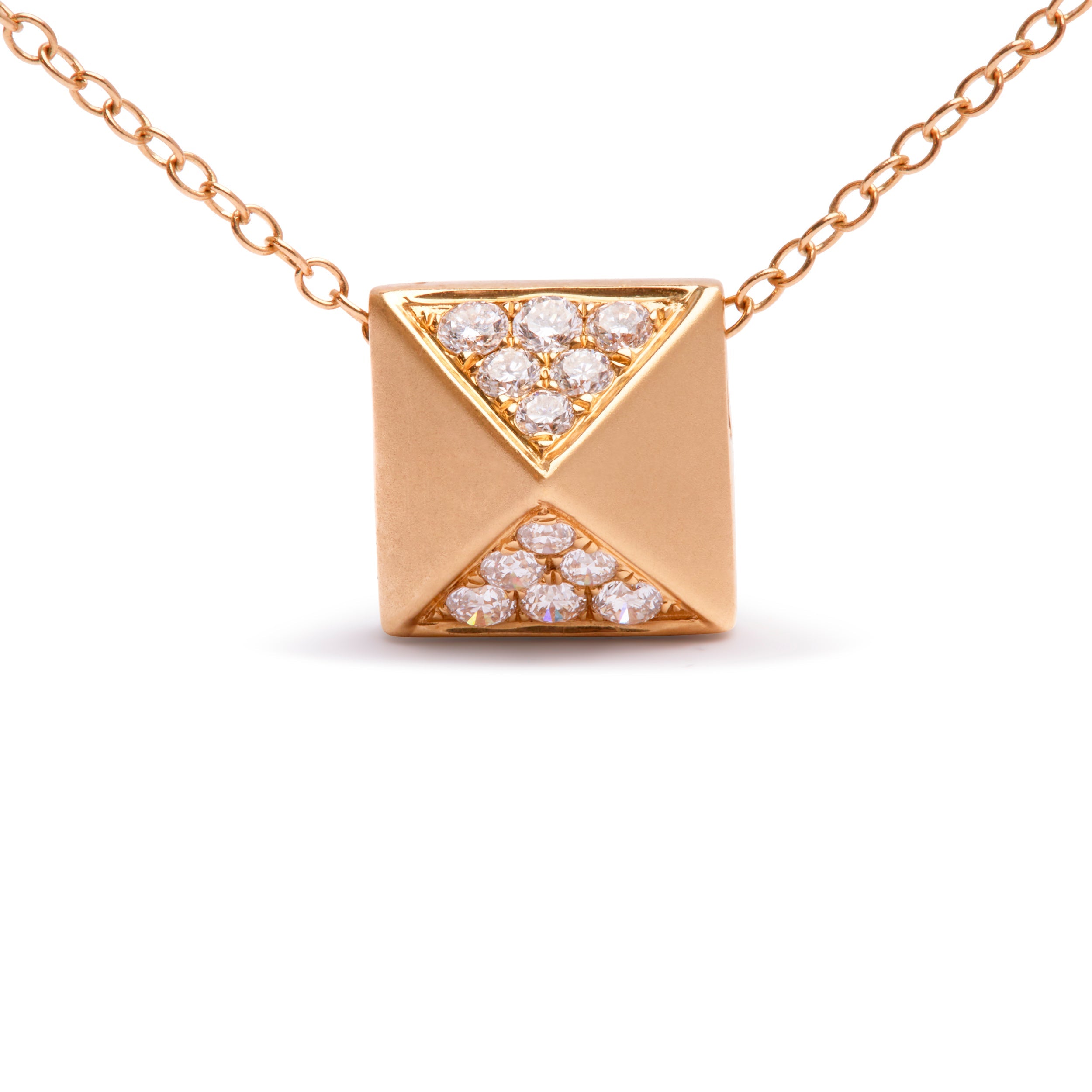 14K Yellow Gold 1/4 Cttw Diamond Matte Finished Pyramid Pendant Necklace (G-H Color, SI1-SI2 Clarity) - 18 Inches by Bids.com