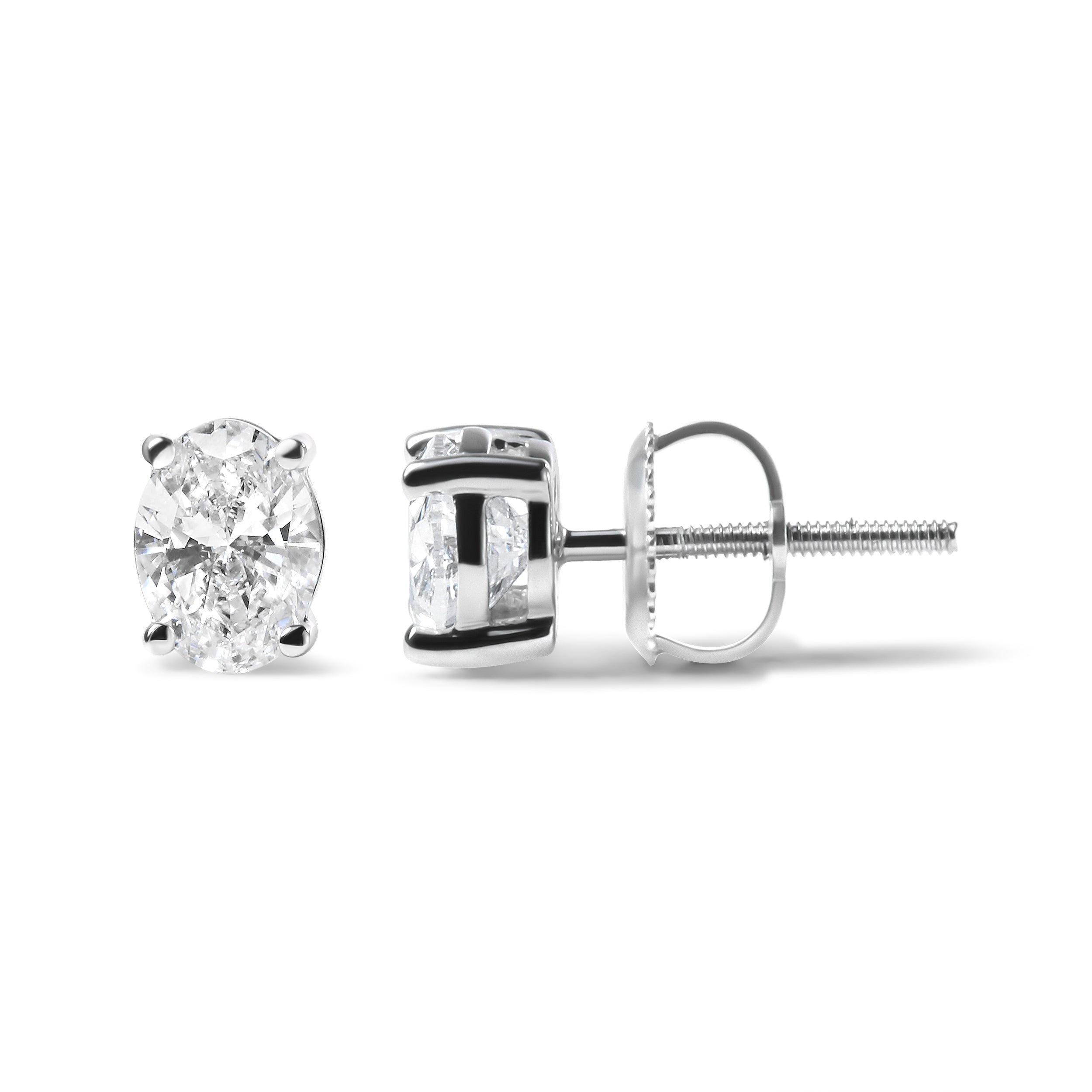 14K White Gold 2.0 Cttw Prong Set Lab Grown Oval Diamond Solitaire Stud Earring (F-G Color, VS1-VS2 Clarity) by Bids.com