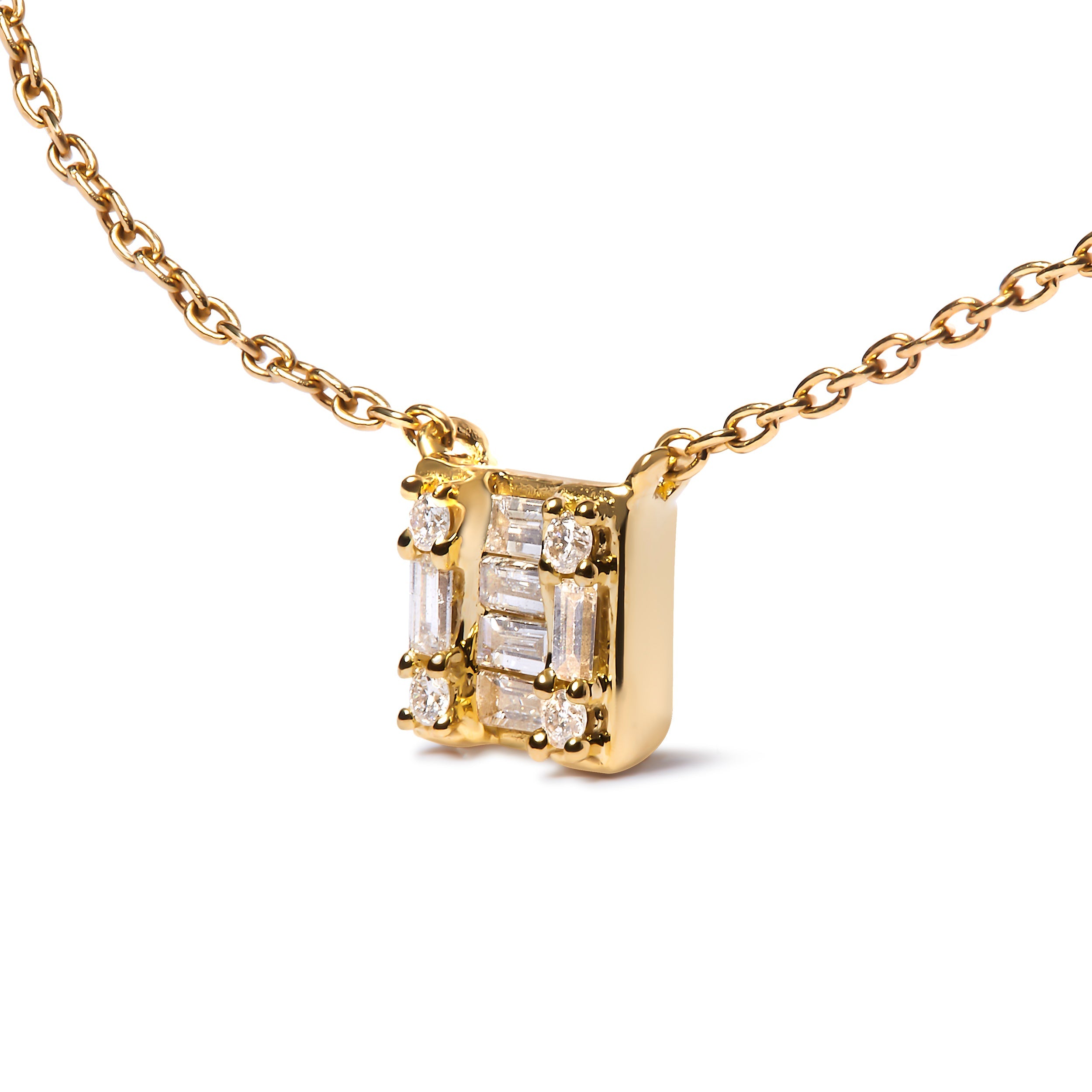 10K Yellow Gold 1/10 Cttw Round and Baguette Diamond Mosaic Composite Square 18" Inch Pendant Necklace (H-I Color, I1-I2 Clarity) by Bids.com