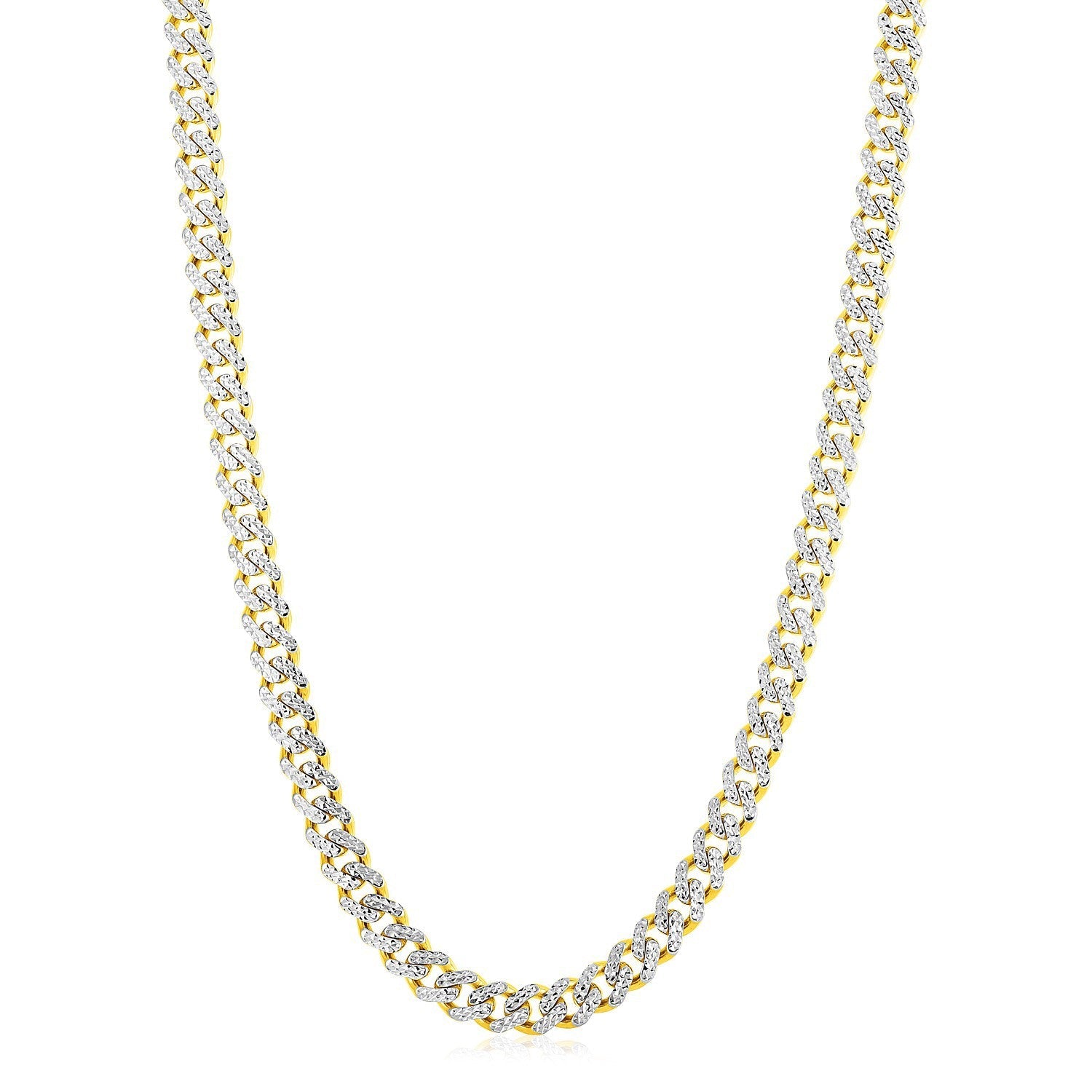 14k Yellow Gold White Pave High Polish Modern Lite Miami Cuban Chain (8.0mm) by Bids.com