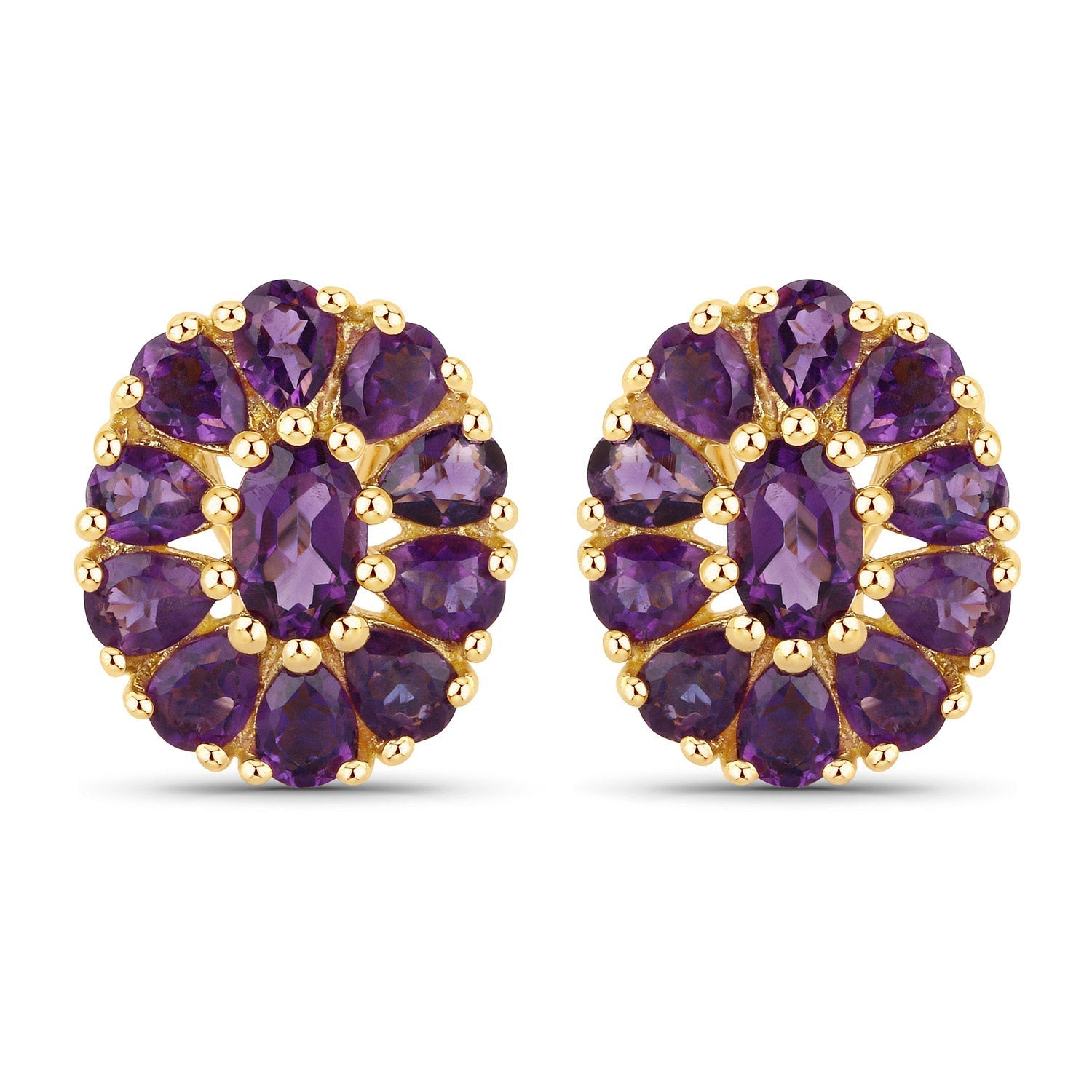 18K Yellow Gold Plated 3.84 Carat Genuine Amethyst .925 Sterling Silver Earrings DestGlow