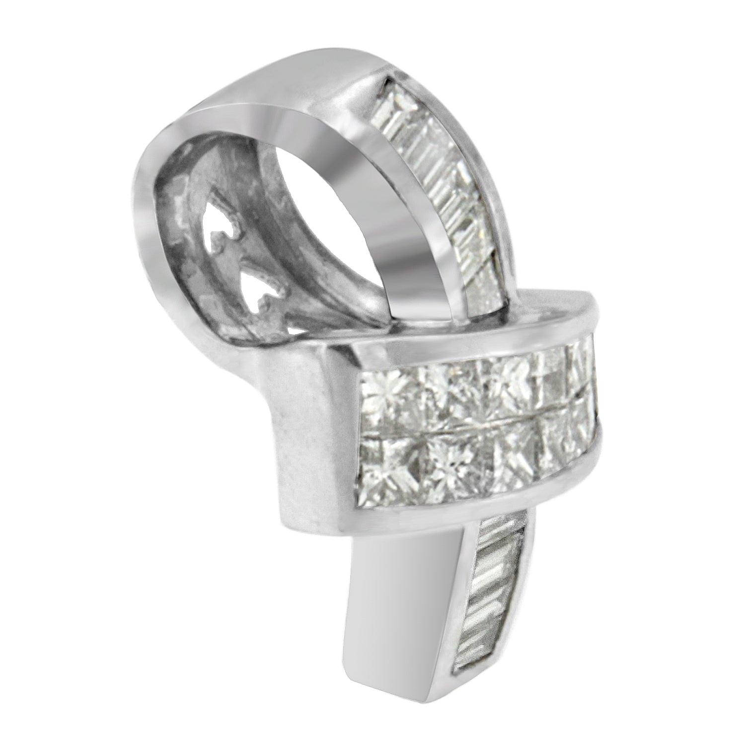 14K White Gold 2 cttw Princess and Baguette Cut Diamond Ribbon Pendant Necklace (H-I, SI-SI2) by Bids.com