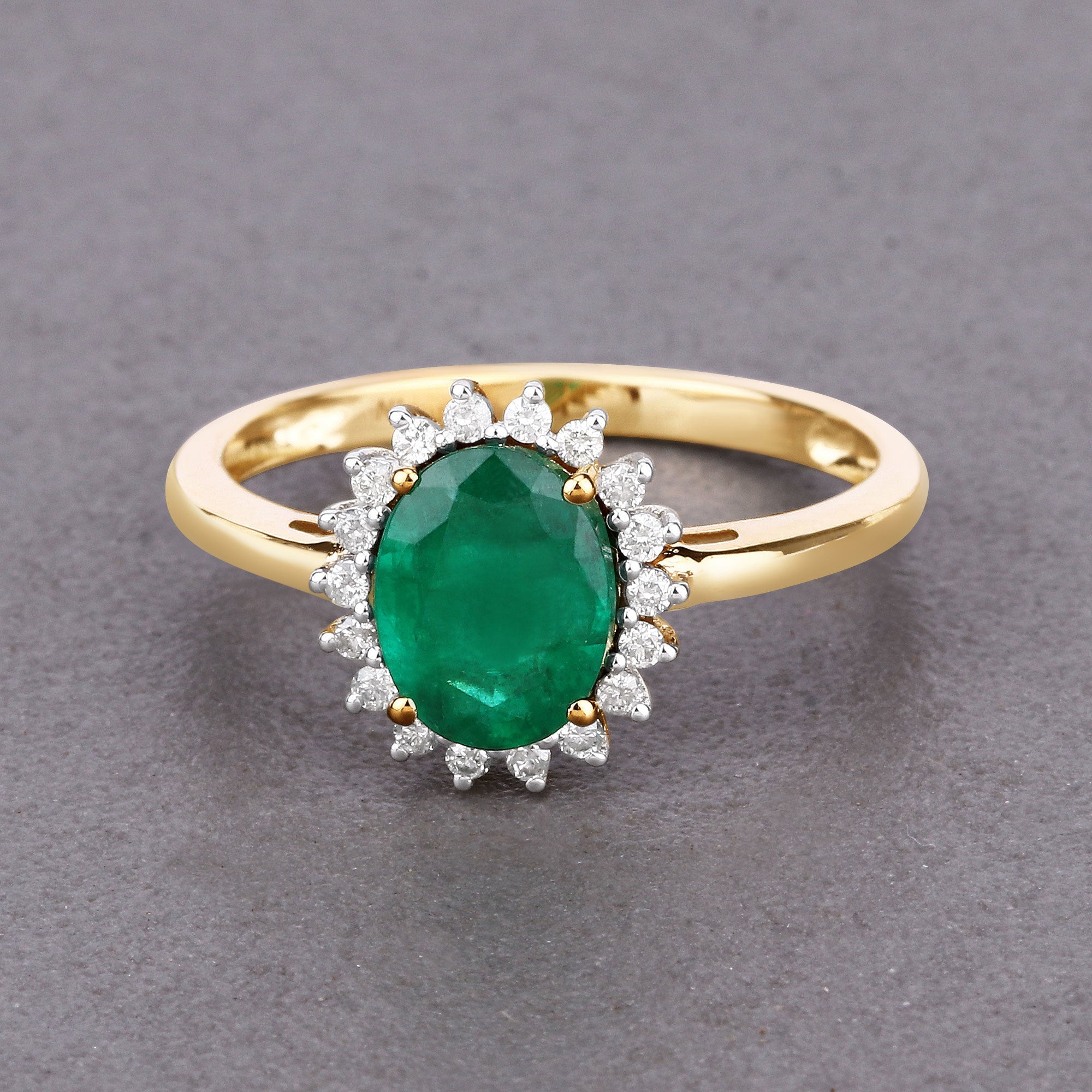 1.34 Carat Genuine Zambian Emerald and White Diamond 14K Yellow Gold Ring by Bids.com