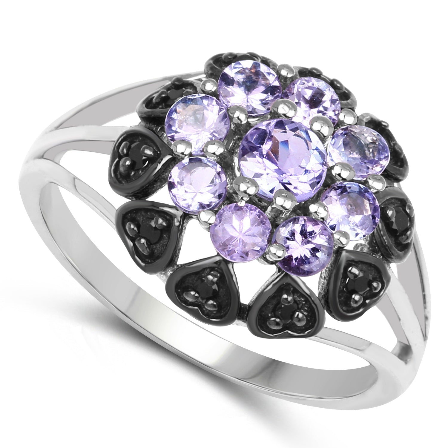 1.18 Carat Genuine Tanzanite and Black Spinel .925 Sterling Silver Ring by Bids.com