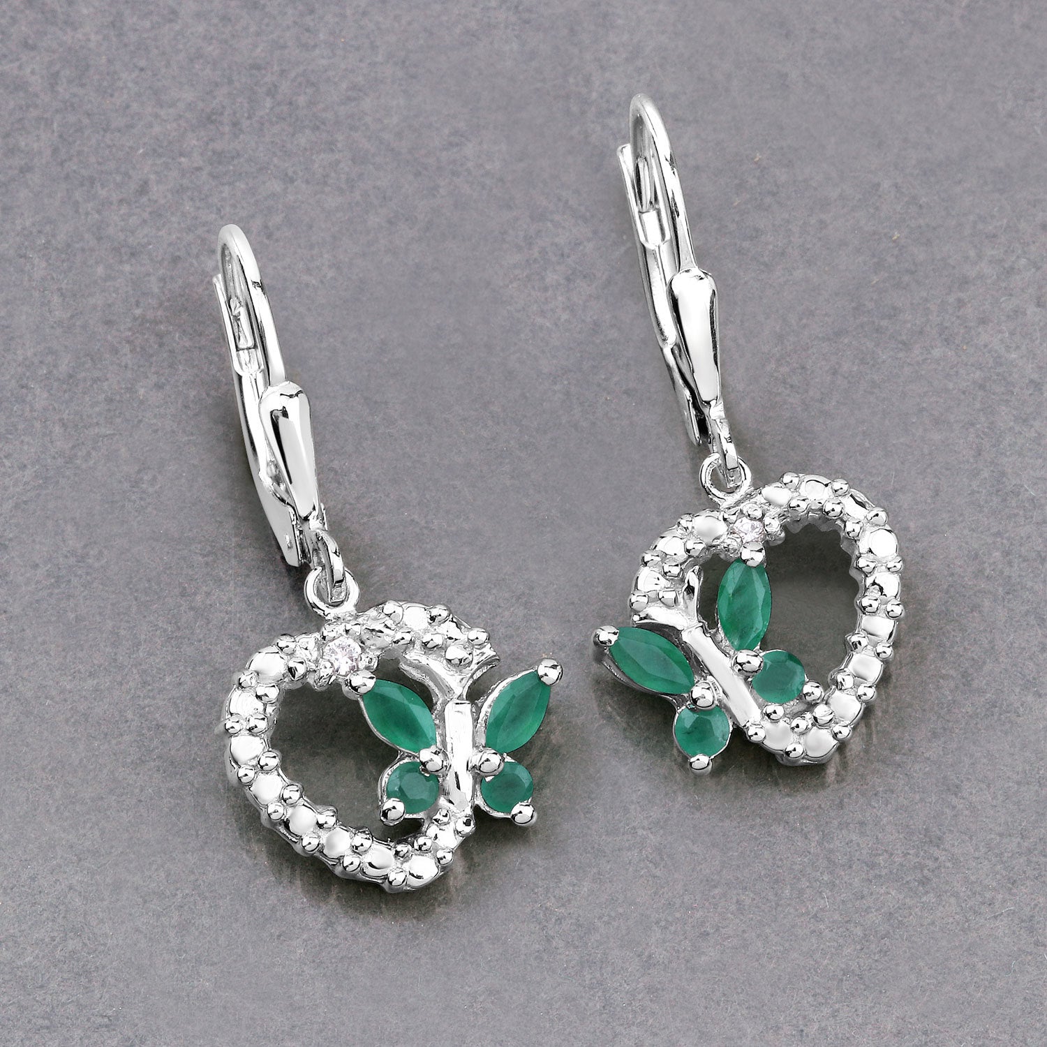 0.44 Carat Genuine Emerald and Created White Sapphire .925 Sterling Silver Earrings by Bids.com