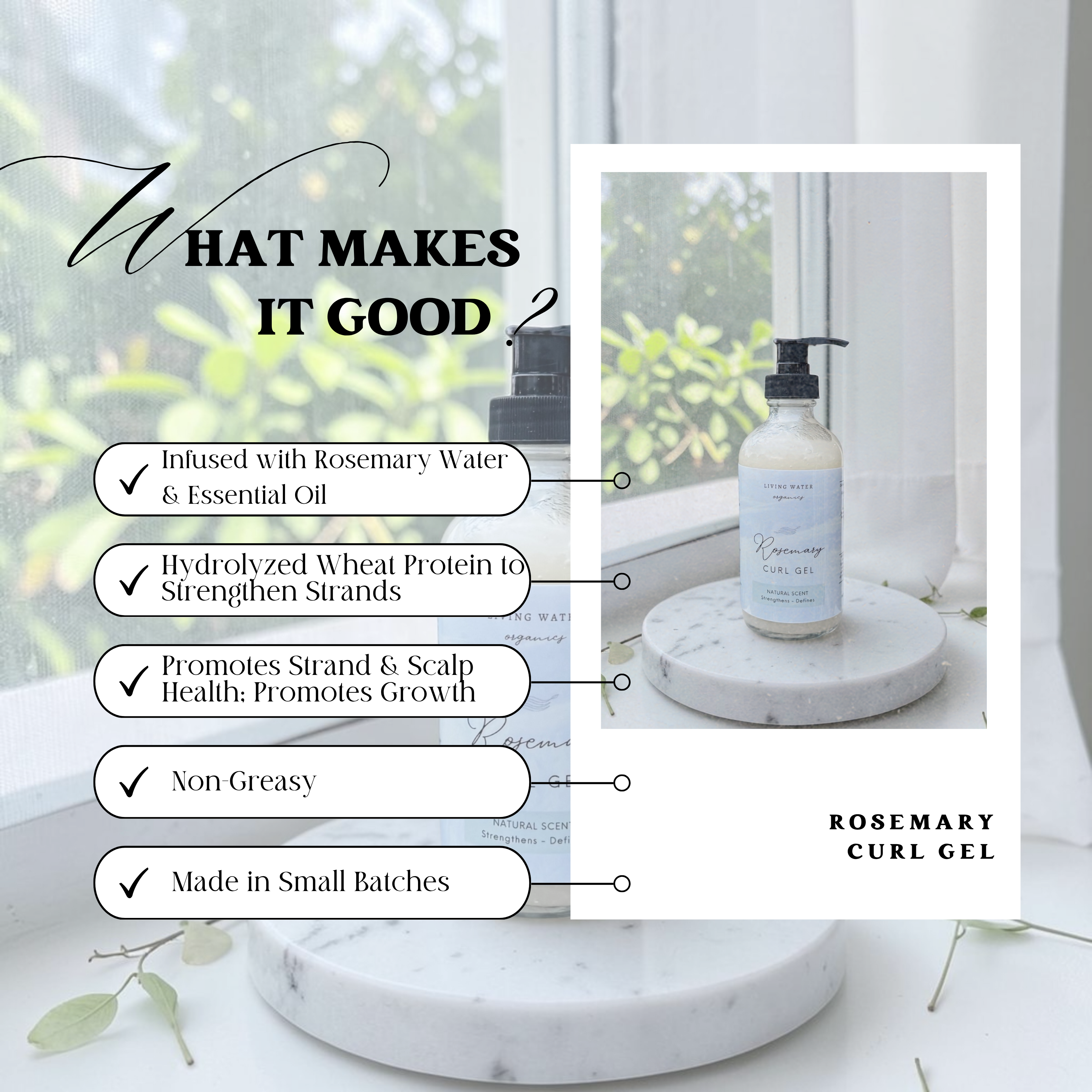 Rosemary Curl Gel (Medium to Strong Hold) by Living Water Organics