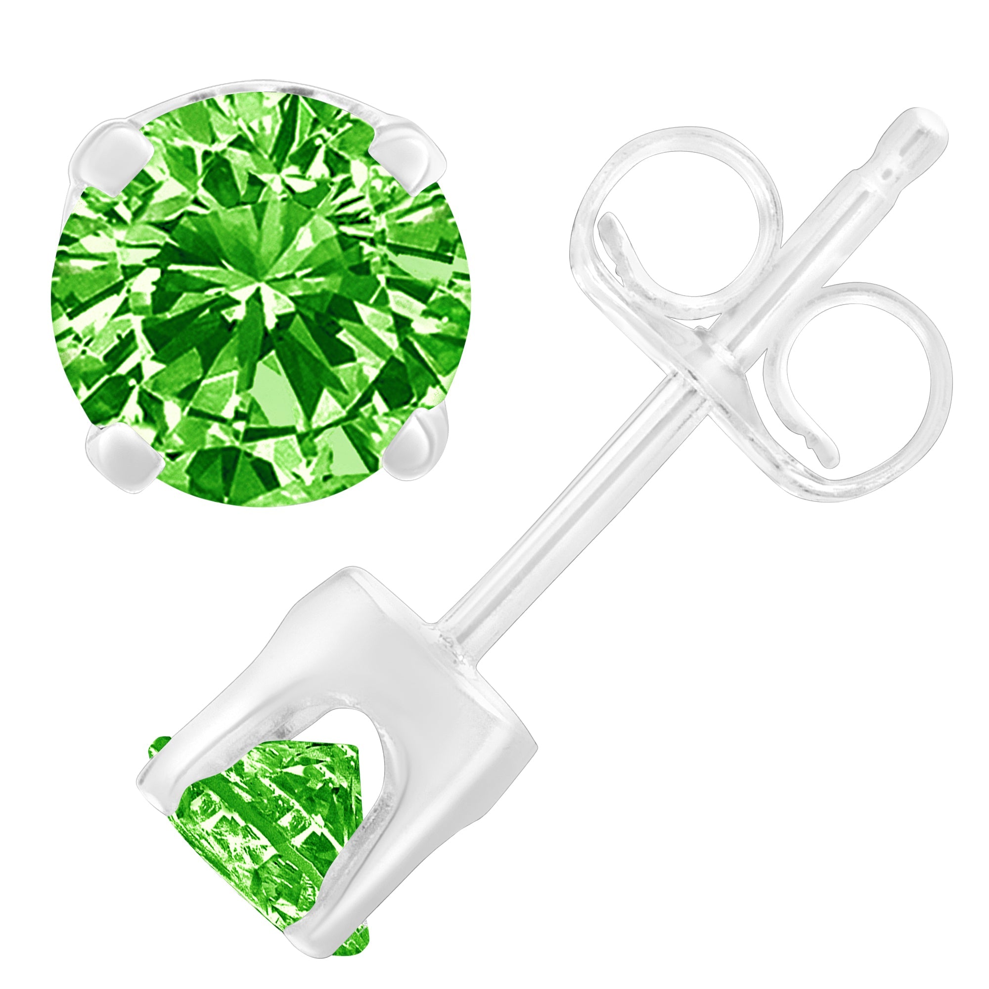 .925 Sterling Silver 1/5 Cttw Round Brilliant-Cut Green Diamond Classic 4-Prong Stud Earrings (Fancy Color-Enhanced, I2-I3 Clarity) by Bids.com