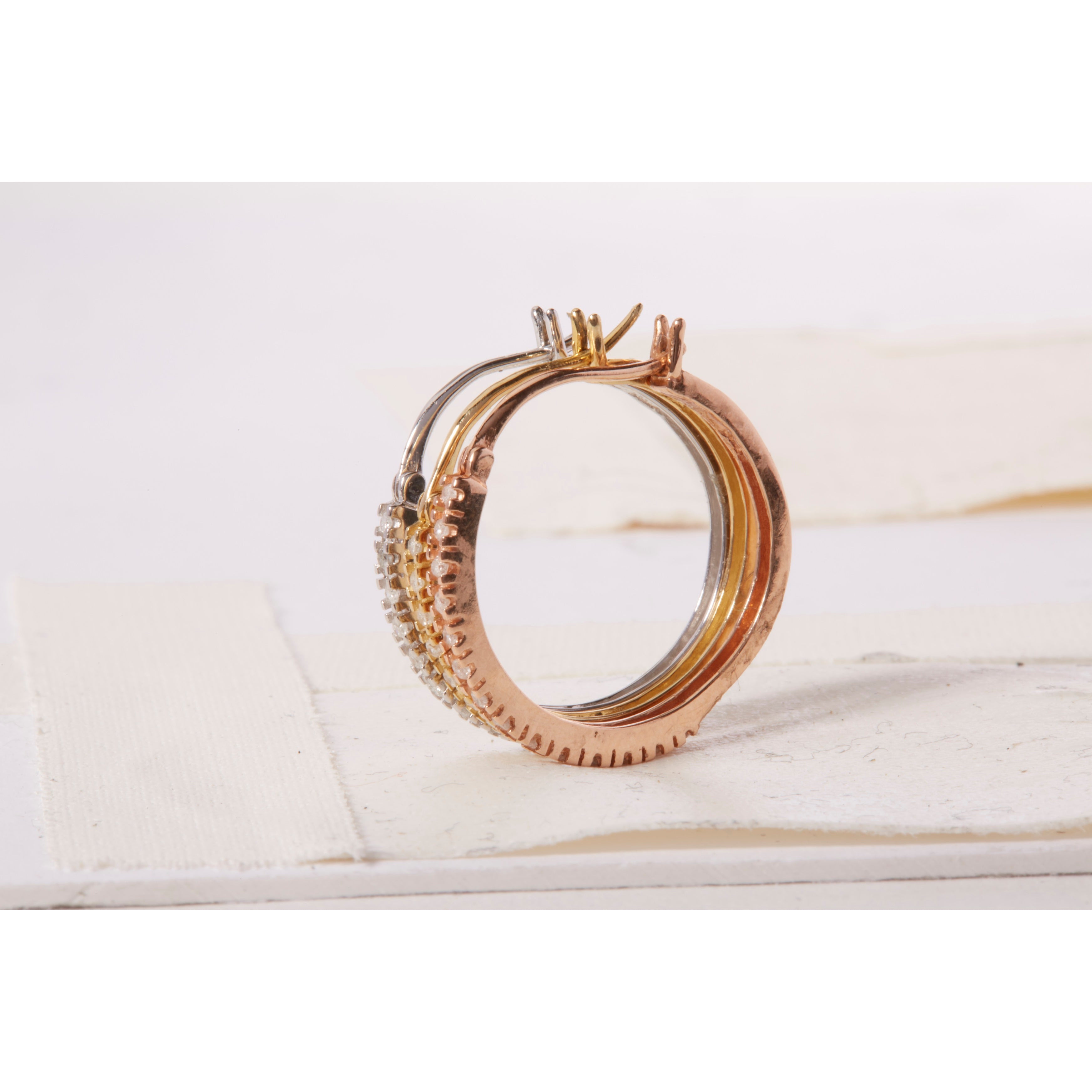 14K Tri-Toned Gold 1/3 Cttw Diamond Triple Hoop Earrings (I-J Color, I2-I3 Clarity) - 22 MM DestGlow