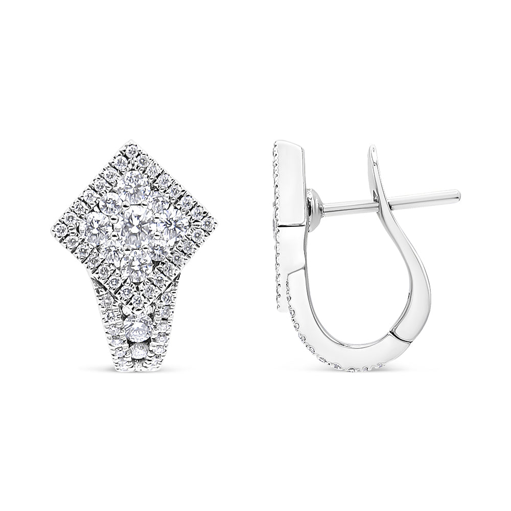 18K White Gold 1 1/10 Cttw Round Diamond Cluster with Halo Hoop Huggie Earring (F-G Color, VS1-VS2 Clarity) by Bids.com