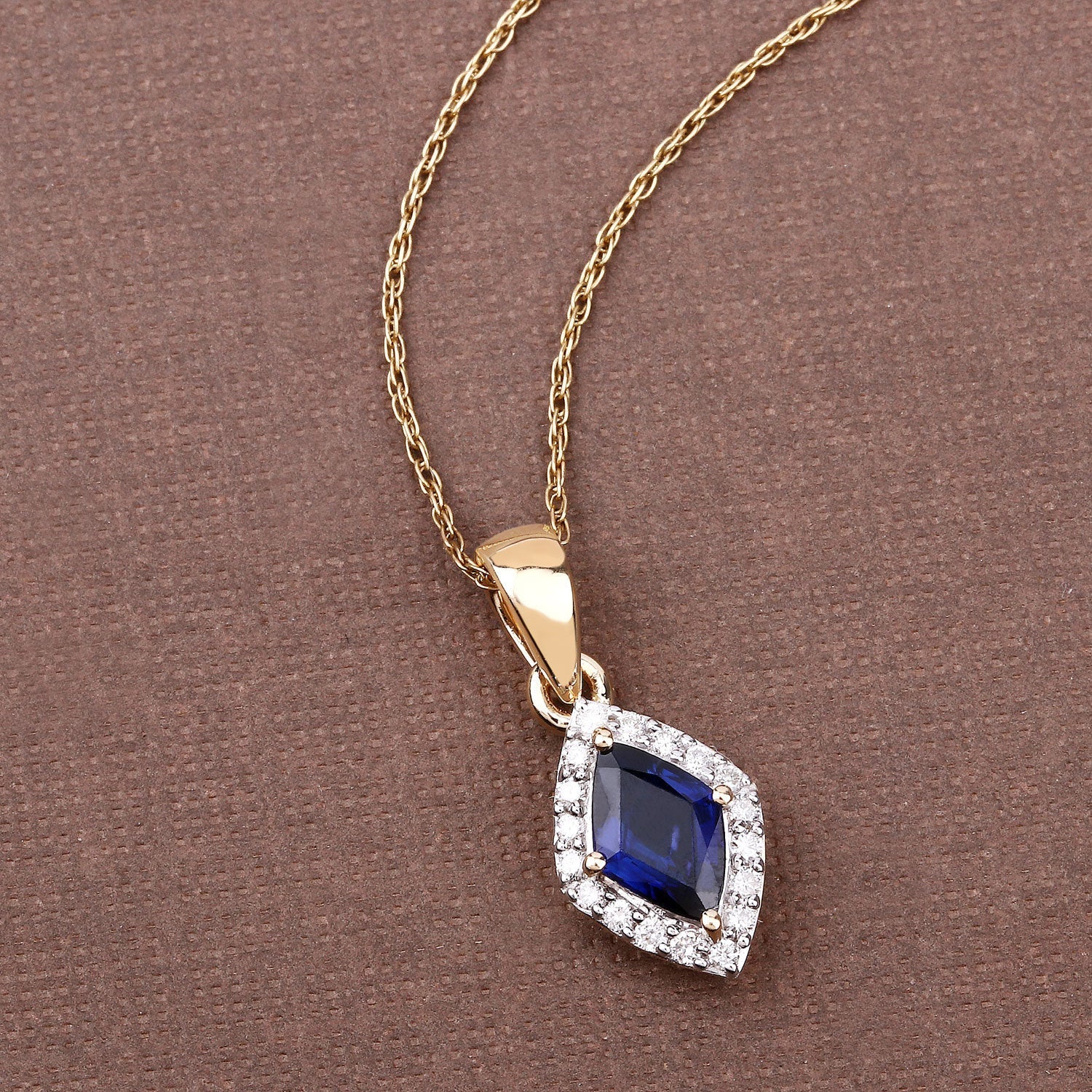 0.92 Carat Genuine Blue Sapphire and White Diamond 14K Yellow Gold Pendant by Bids.com