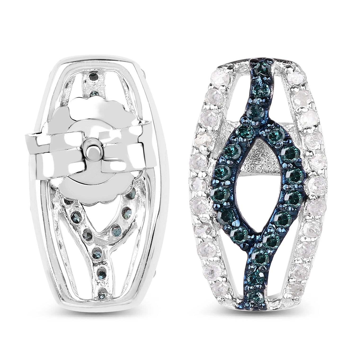 0.42 Carat Genuine Blue Diamond & White Diamond .925 Sterling Silver Earrings by Bids.com