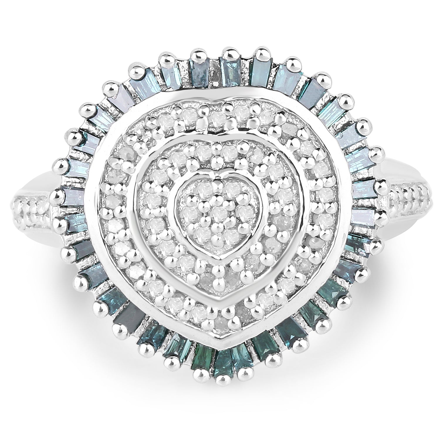 0.74 Carat Genuine White Diamond and Green Diamond .925 Sterling Silver Ring by Bids.com