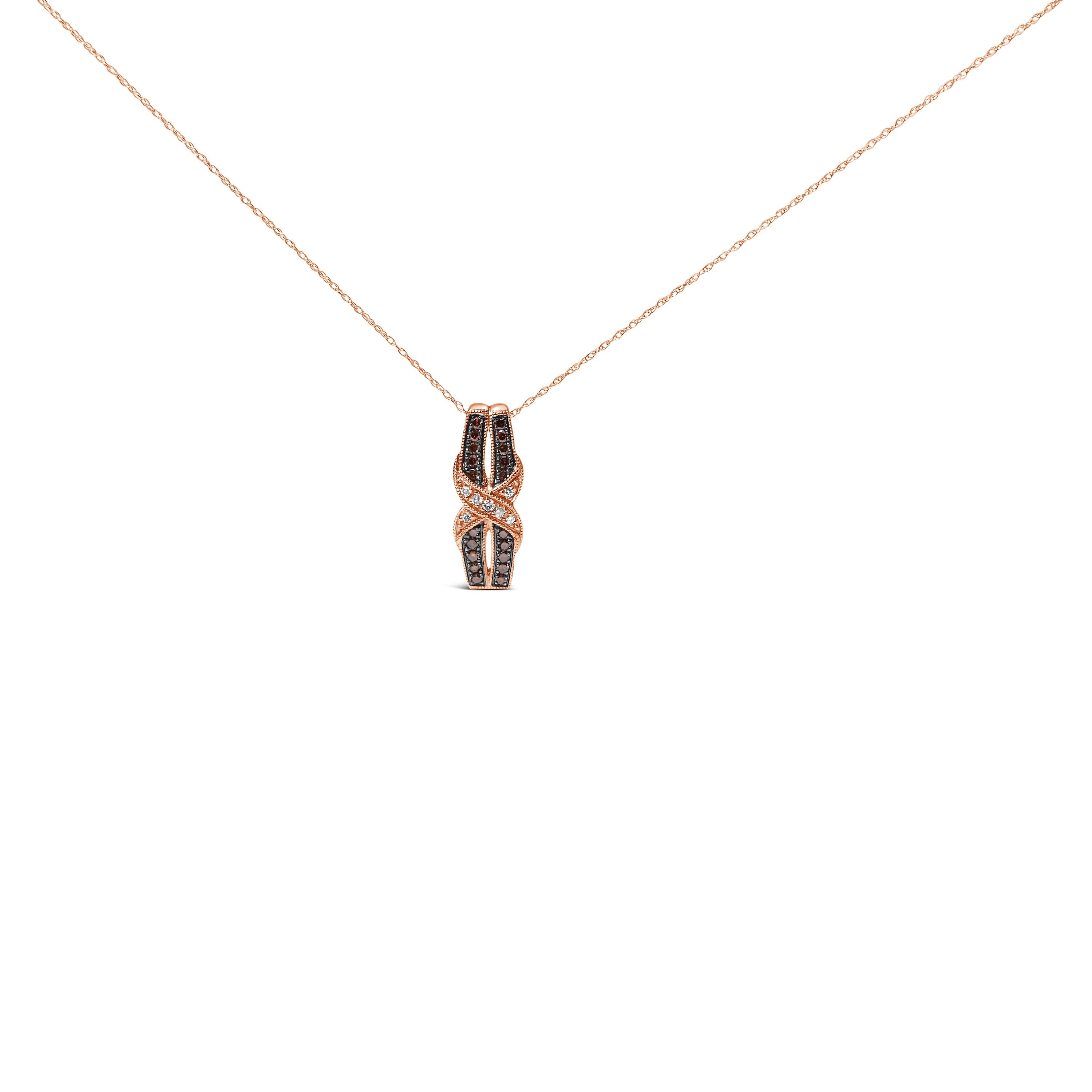 10K Rose Gold 1/4 Cttw White and Chocolate Brown Diamond Infinity Twist Pendant Necklace (I-J Color, I1-I2 Clarity) DestGlow